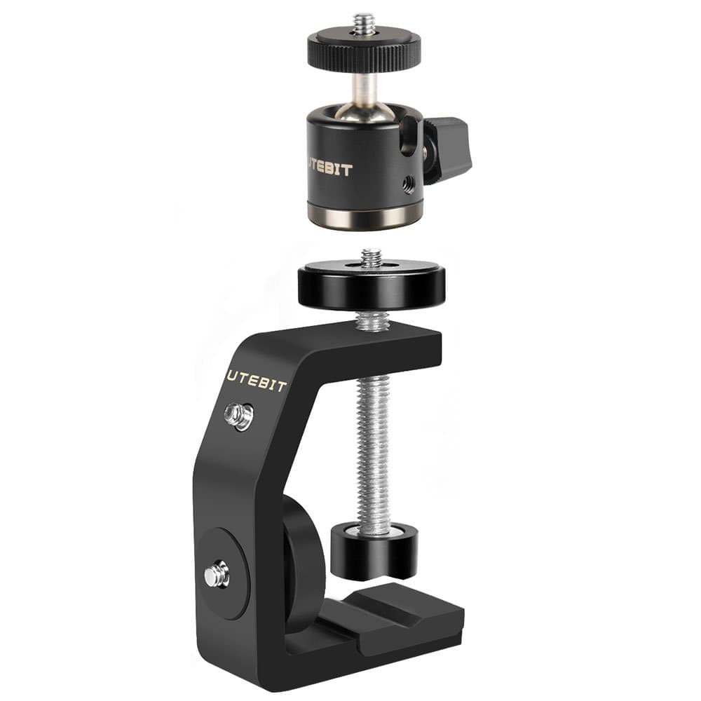 UTEBIT Klemmstativ mit Kugelkopf, Stativ Klemme für DSLR Kamera, Metall Multiklemme mit 1/4”Zollschraube, C klemme mit Mini Kugelkopf, Ball Head und Kamera Clamp Halterung für Lampenstativ Angebot bei HelloDeals