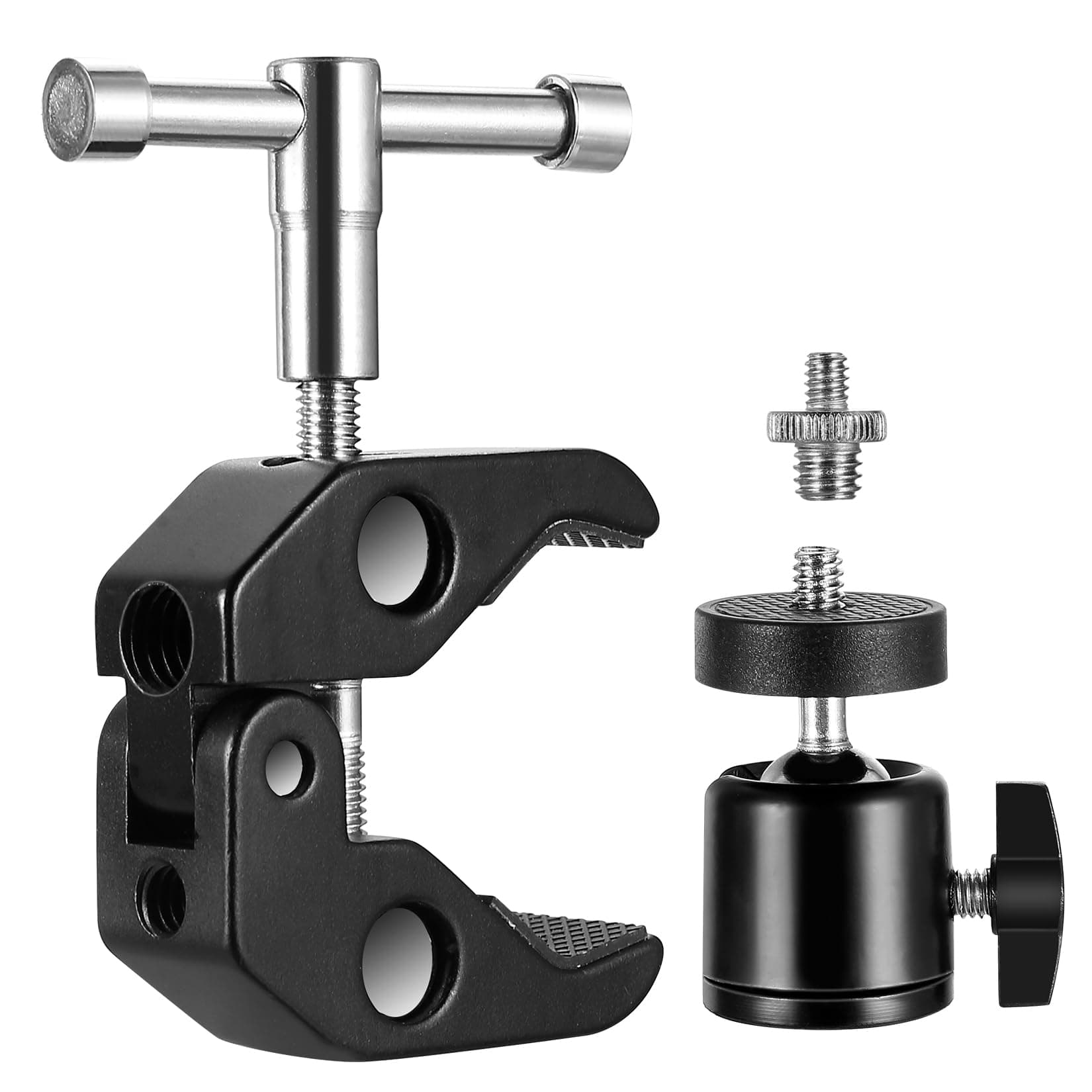 Set di Kamera Super Clamps, Super Klemme Stativ, Stabiler Kugelkopf Stativkopf mit 1/4" 3/8" Gewindeadapter, Magic Arm Clamps Kugelkopf-Stativklemmen für Kameras, Blitzlicht, Stativ, LED-Leuchten Angebot bei HelloDeals