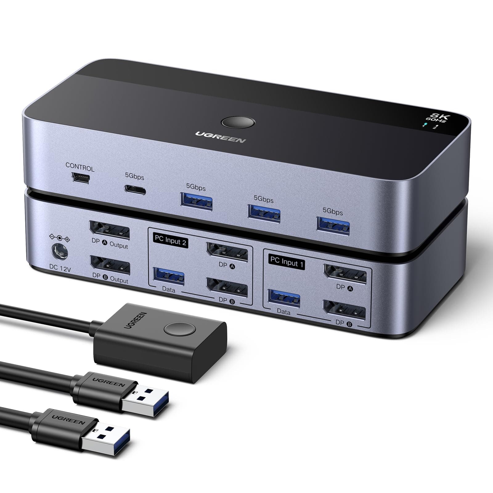 UGREEN Displayport KVM Switch 2 PC 2 Monitore 8K60Hz KVM Umschalter mit 4 USB 3.0 Ports Tastatur und Desktop-Controller Umschaltung Kompatibel mit Windows/Linux/MacOS usw. Angebot bei HelloDeals