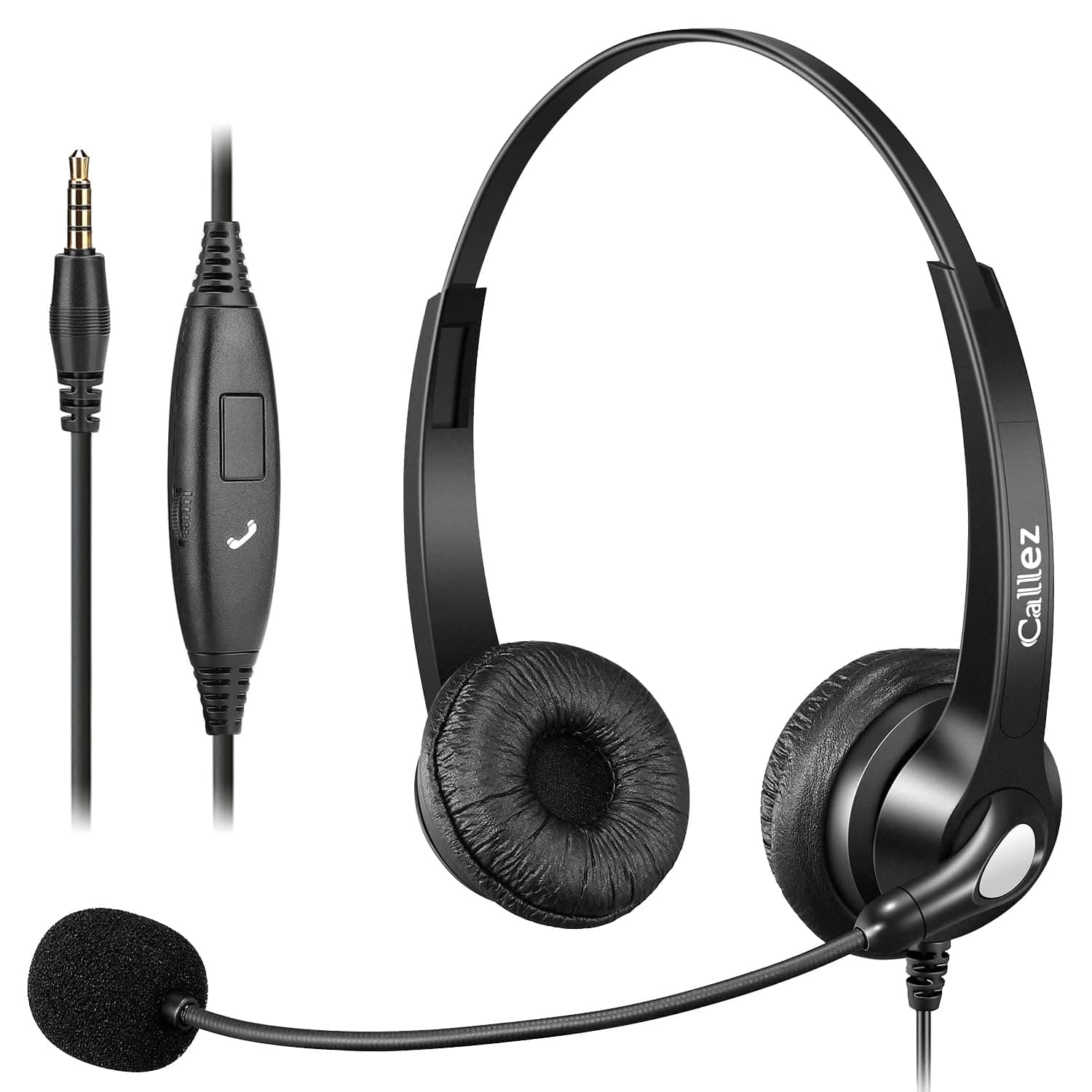 3,5mm Klinke Headset Handy mit Mikrofon Noise Cancelling & Lautstärkeregler, Kopfhörer PC für FritzFon C6 X6 iPhone Samsung iPad Laptop Home Zoom Teams, Ultra Komfort Angebot bei HelloDeals