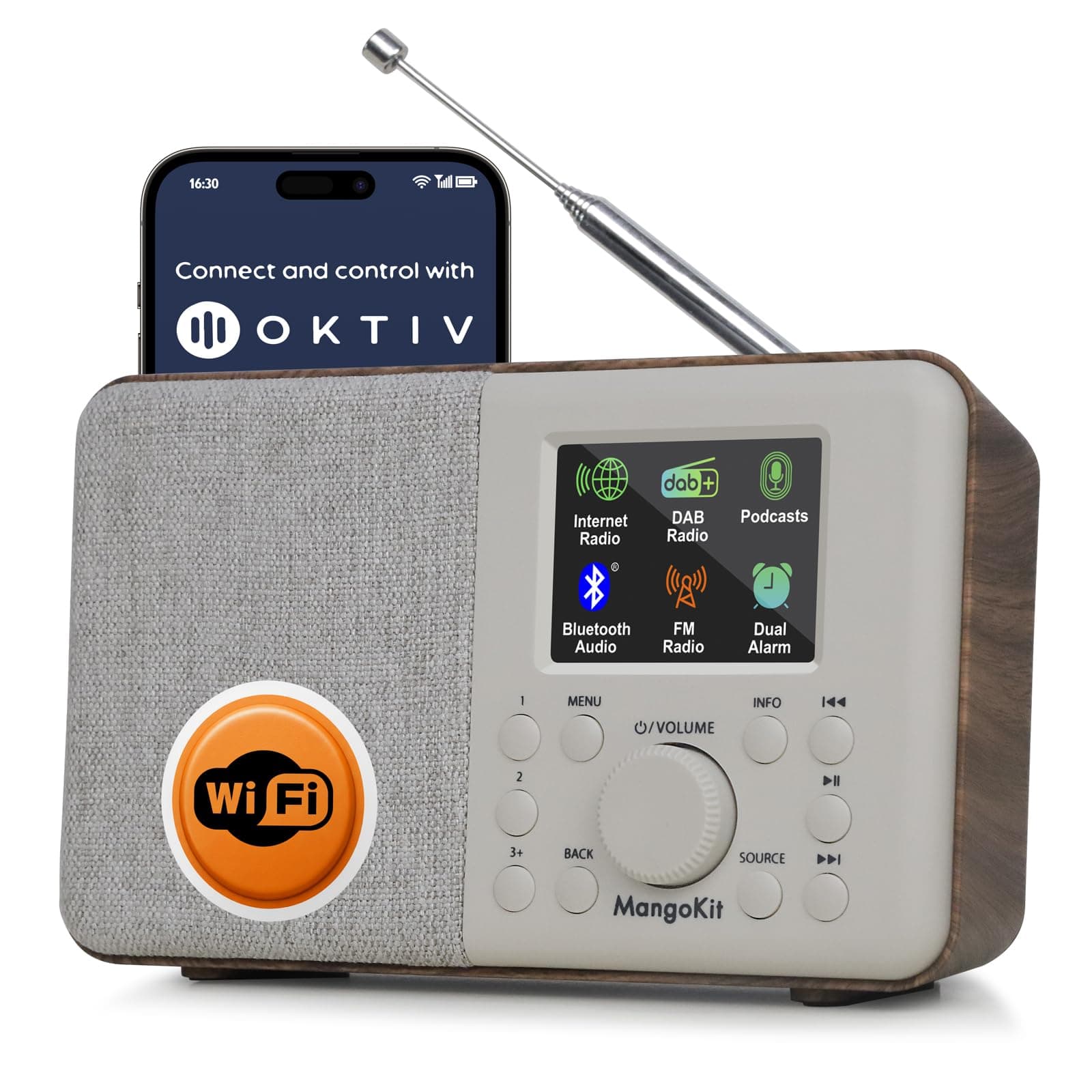 SR10 Internet Radio mit DAB/DAB+,WiFi Radio mit Podcast Player,Smart DAB Radios mit Bluetooth,FM Radios,Küchenradios Netz und Batterie,Farbanzeige,Dual Alarms,Presets Unterstützung-Walnuss Angebot bei HelloDeals