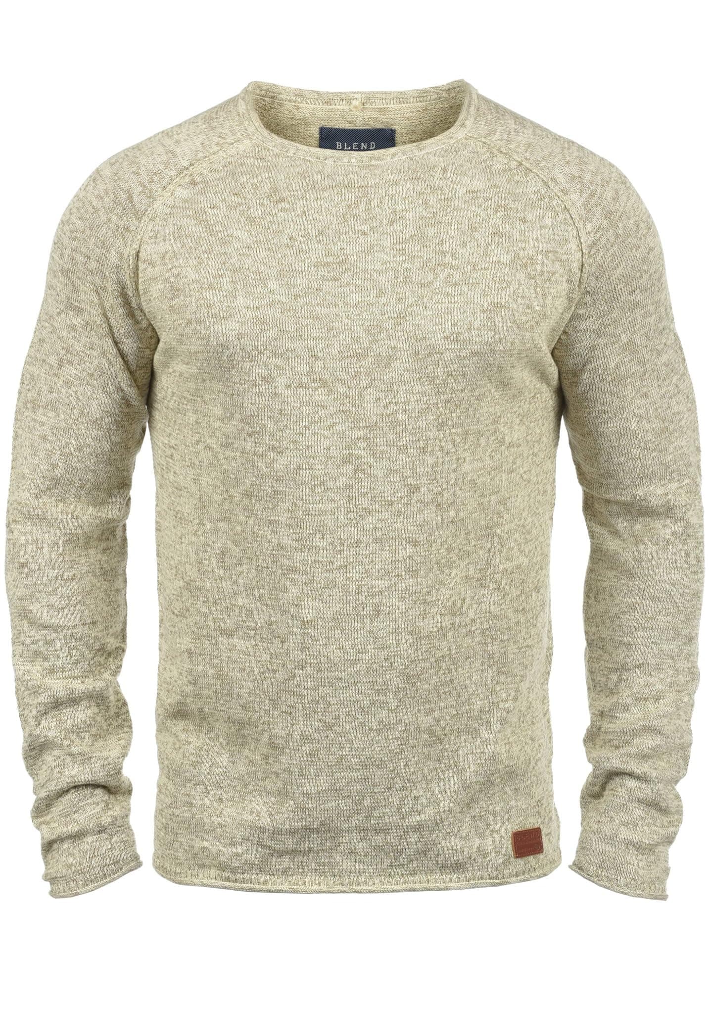 Blend BHDan Herren Strickpullover Feinstrick Pullover mit Rundhalsausschnitt Baumwollmischung Label-Patch Regular fit Bone White (70016) L Angebot bei HelloDeals