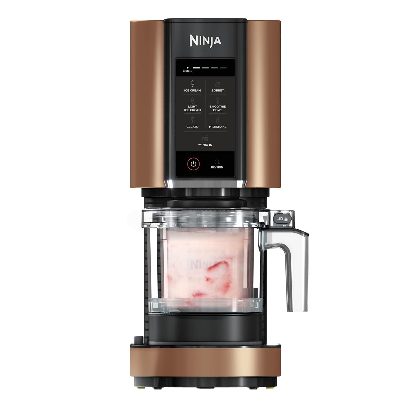 Ninja CREAMi Eismaschine & Frozen Dessert Maker mit 3 Behältern, 7 Programmen, macht Eiscreme, Gelato, Sorbet, Smoothie Bowl, Milchshakes und mehr, macht 1,4 L Eiscreme, Schwarz & Kupfer, NC300EUCP Angebot bei HelloDeals
