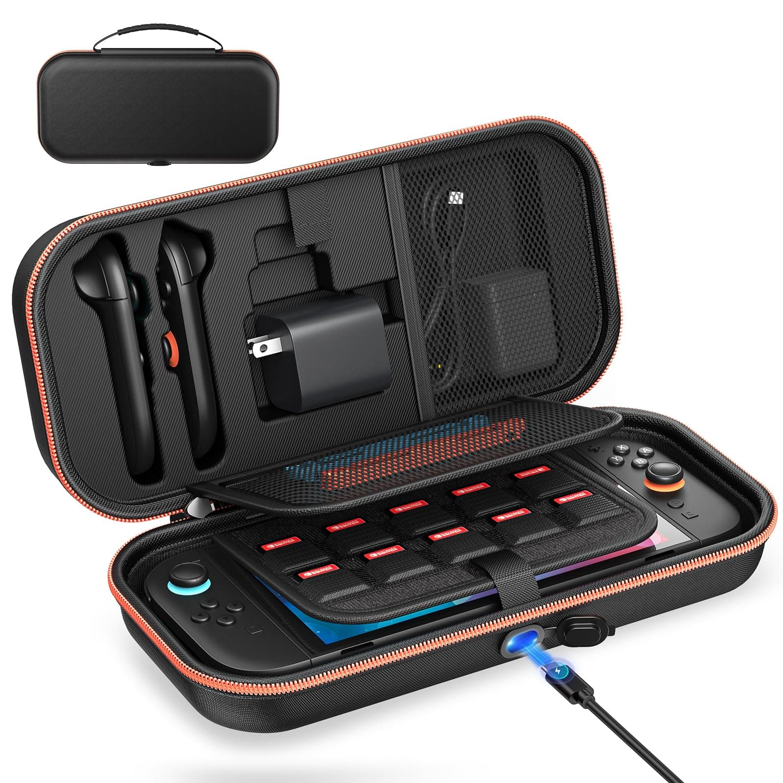 [Ladung Innen] Tragetasche für Nintendo Switch 2/OLED/Original, Große Harte Tasche für Adapter und Joy-Con Aufbewahrung, Reise-Tasche für Switch 2 Konsole mit 22 Spielkartenfächern Schwarz Angebot bei HelloDeals