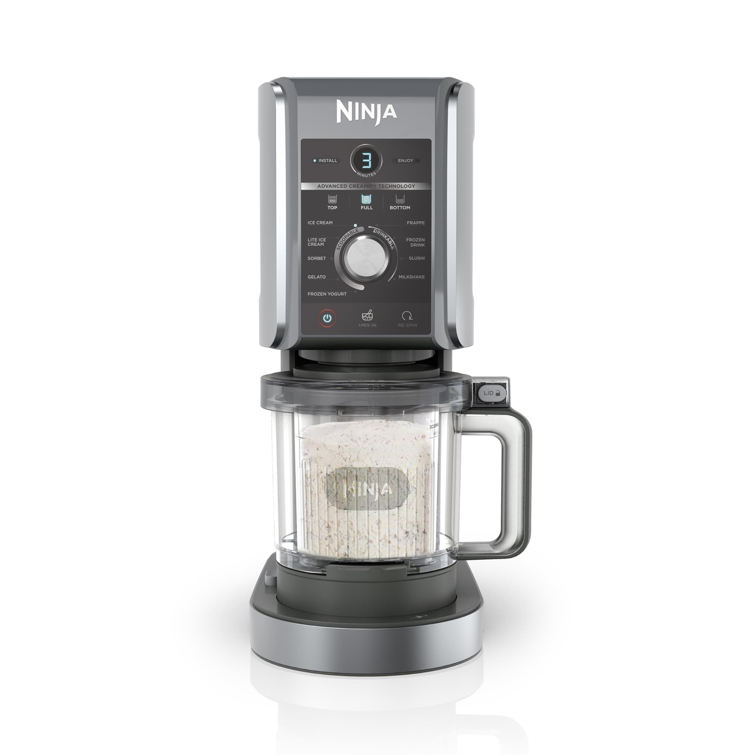 Ninja CREAMi Deluxe Eis-und Eisgetränkmaschine mit 2 Bechern, 10 Funktionen, macht Eiscreme, Gelato, Sorbet, Frozen Yoghurt, Milchshakes, Slushi & mehr, 2-in-1 Geschmacksoption, Silber, NC502EU Angebot bei HelloDeals