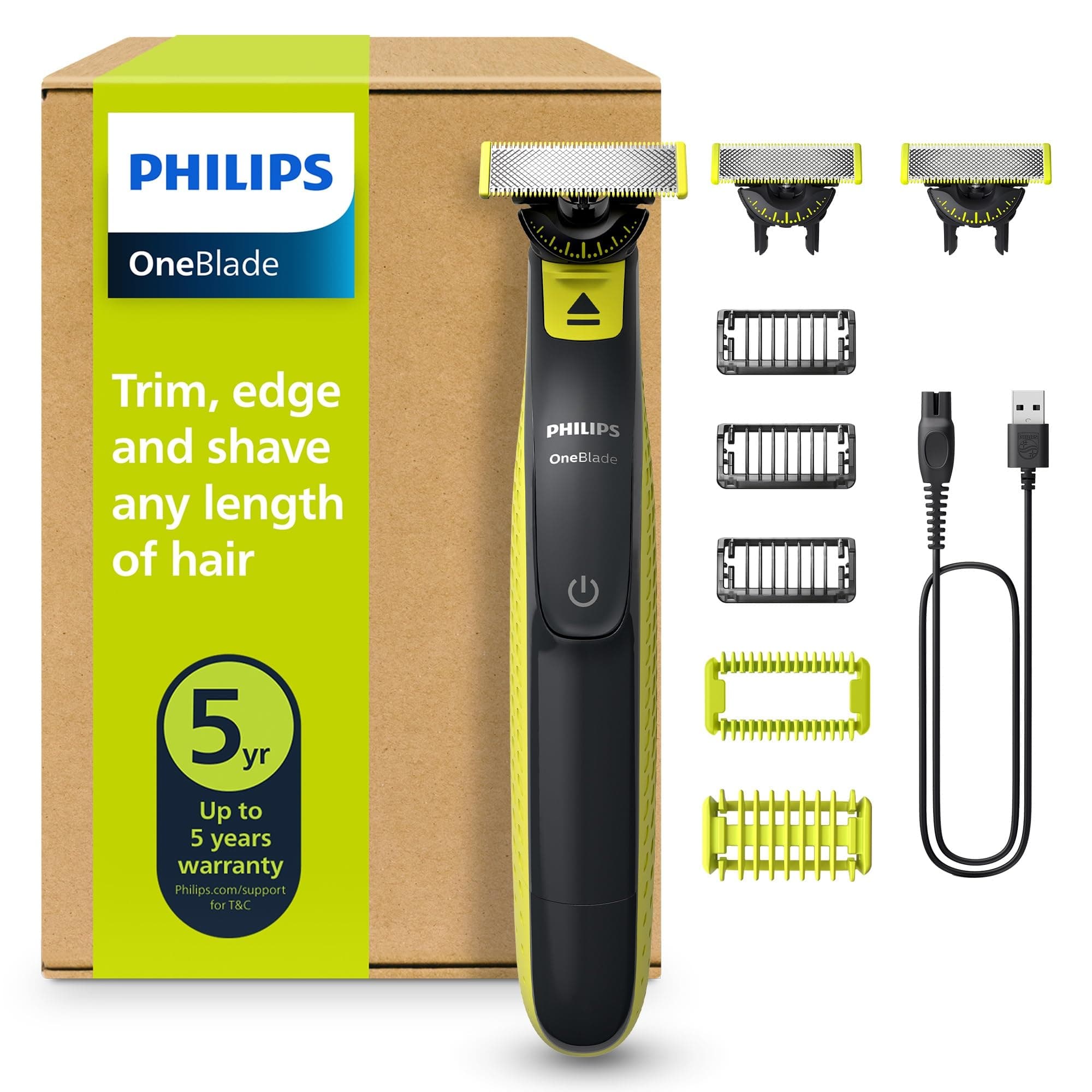 PHILIPS OneBlade 360 Face & Body - elektrischer Rasierer, Trimmer & Bodygroomer, 3x 360 Klingen, 3x Trimmaufsätze (1/3/5mm), 2x Körperaufsätze, Nass- & Trockenrasur für Gesicht & Körper (QP2824/31) OB Gesicht & Körper + 3x 360‑Klingen Angebot bei HelloDeals