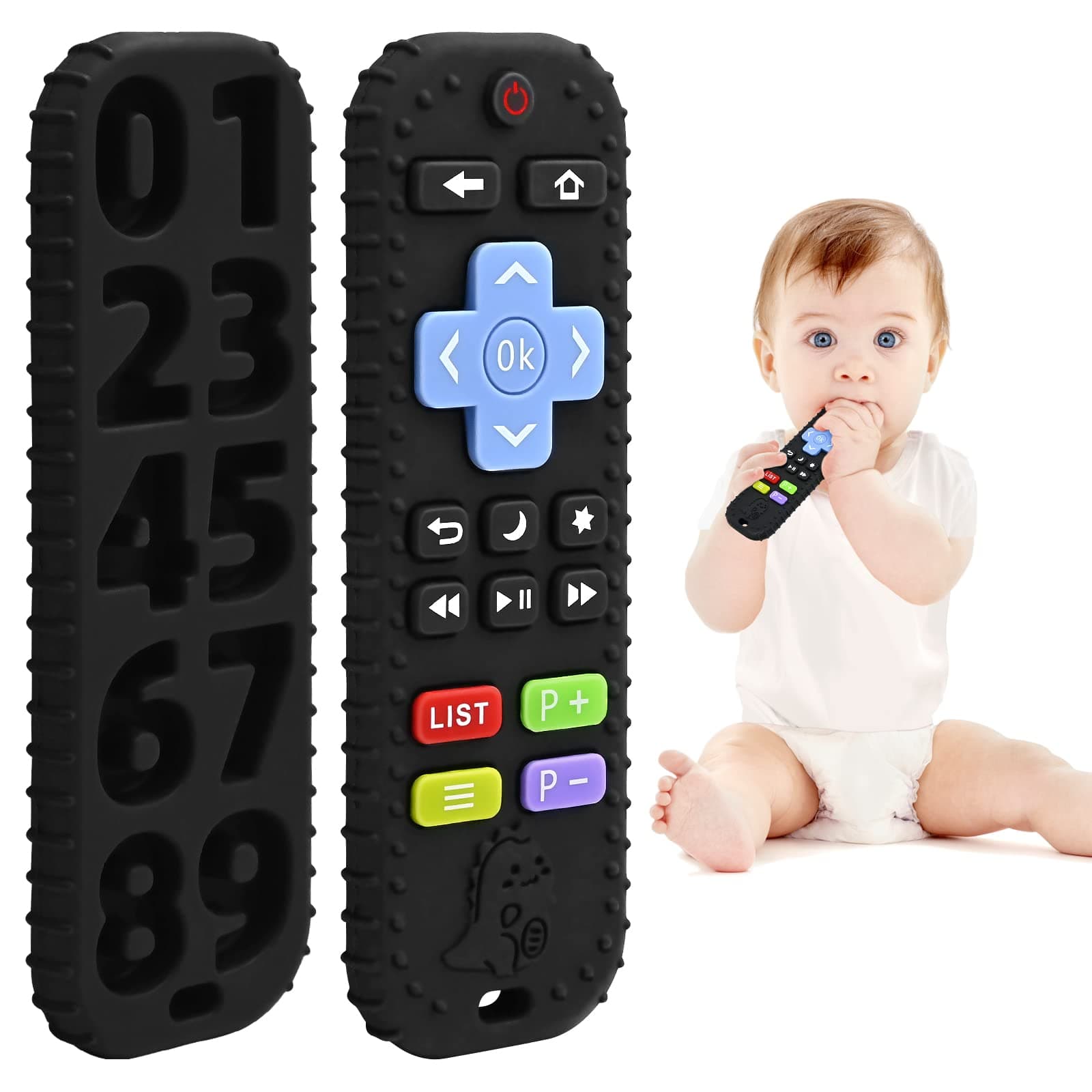 Zahnen Beißringe Spielzeug für Babys 3-6-12 Monate Geschenke, Fernbedienung Baby Zahnungshilfe für 7 8 9 Monate Kleinkind Autismus, Lebensmittelqualität Silikon Badespielzeug, Schwarz Angebot bei HelloDeals