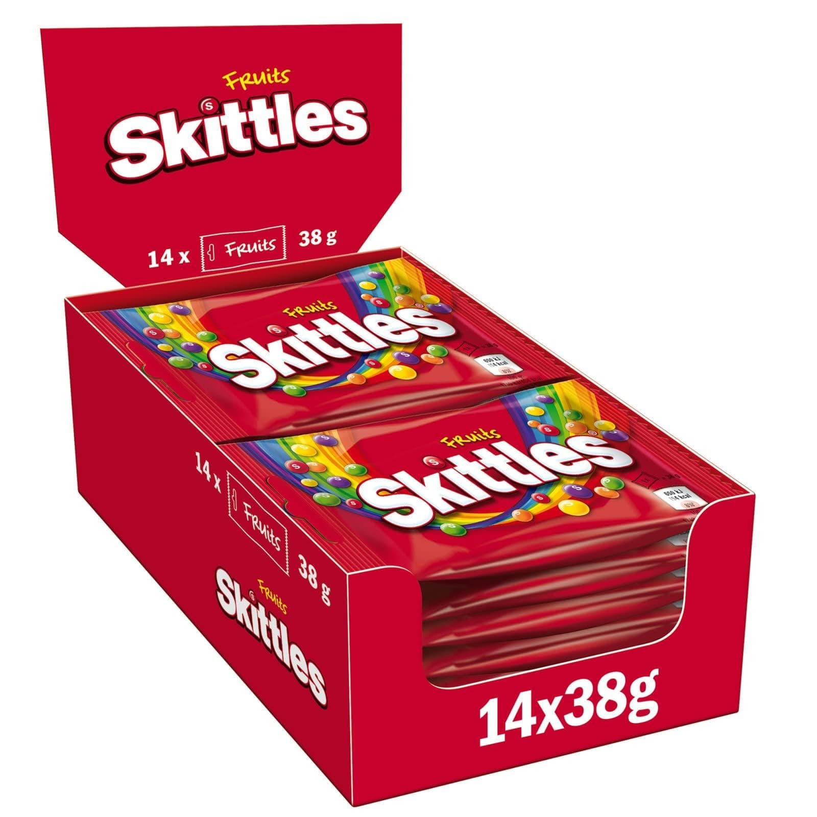 Skittles Crazy Fruits, Fruchtbonbons Großpackung 14 x 38, Tüten mit Süßigkeiten, Kaubonbons mit Fruchtgeschmack als Candy, Vegane Snacks (532g) Fruits 38 g Angebot bei HelloDeals