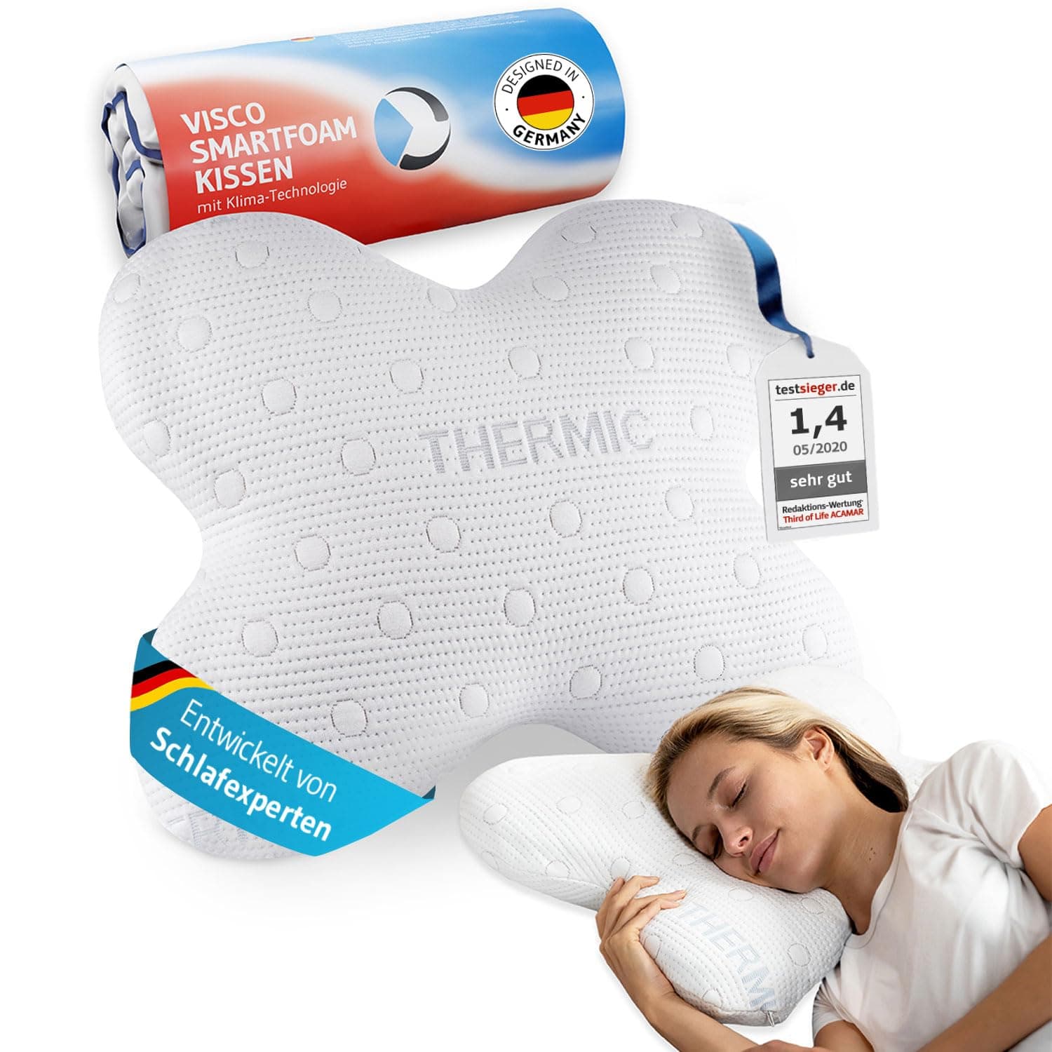 Third of Life Seitenschläferkissen ACAMAR Regenerationspartner des DSV Olympia Teams 2024 | Kopfkissen mit Thermo Bezug | Ergonomischer Memory Foam | Schmetterlings-Kissen für Seitenschläfer Acamar Thermic Nur Kopfkissen Angebot bei HelloDeals