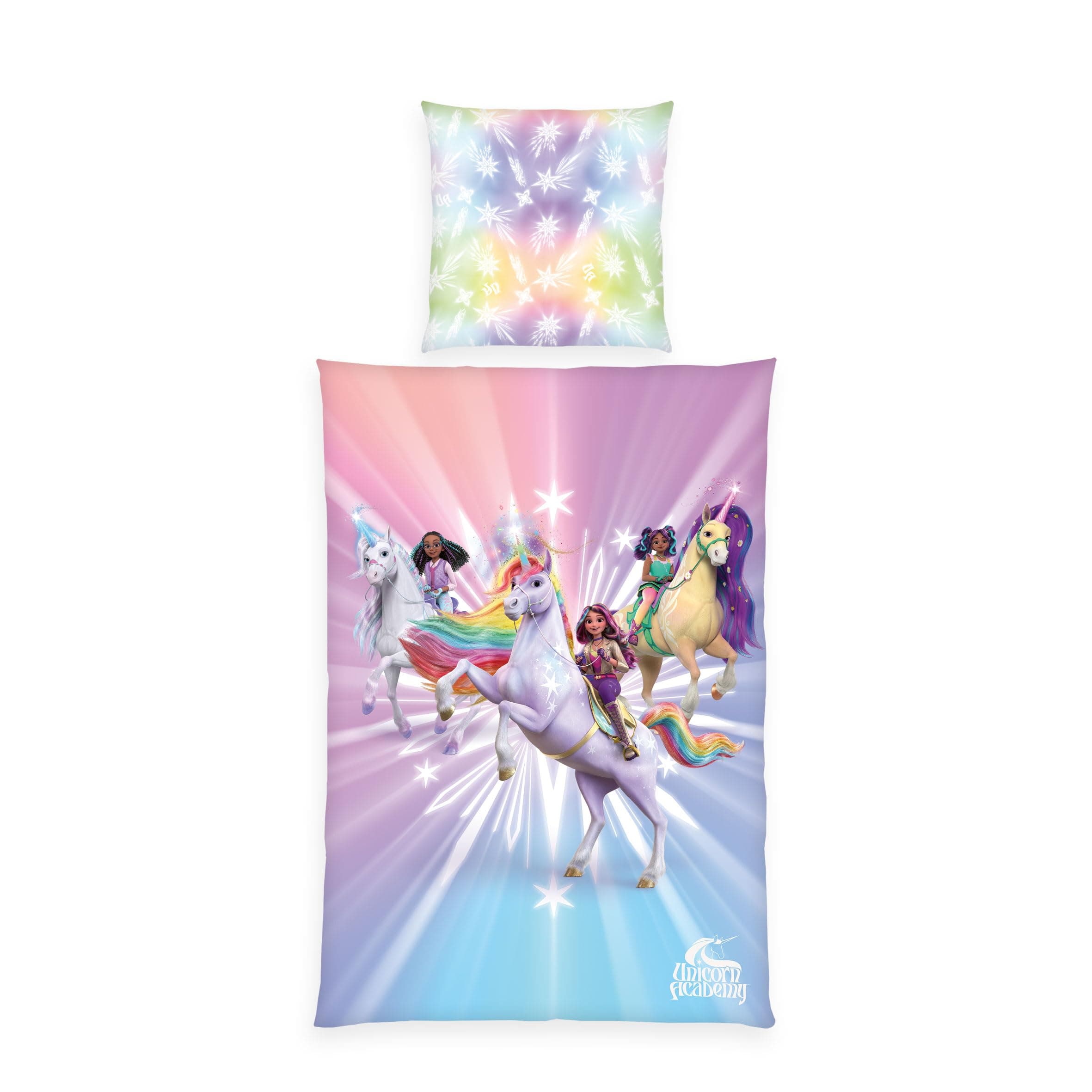Herding Bettwäsche Unicorn Academy, Kopfkissenbezug ca. 80 x 80 cm, Bettbezug ca. 135 x 200 cm, Mit Reißverschluss und Wendemotiv, 100% Baumwolle/Renforcé Angebot bei HelloDeals