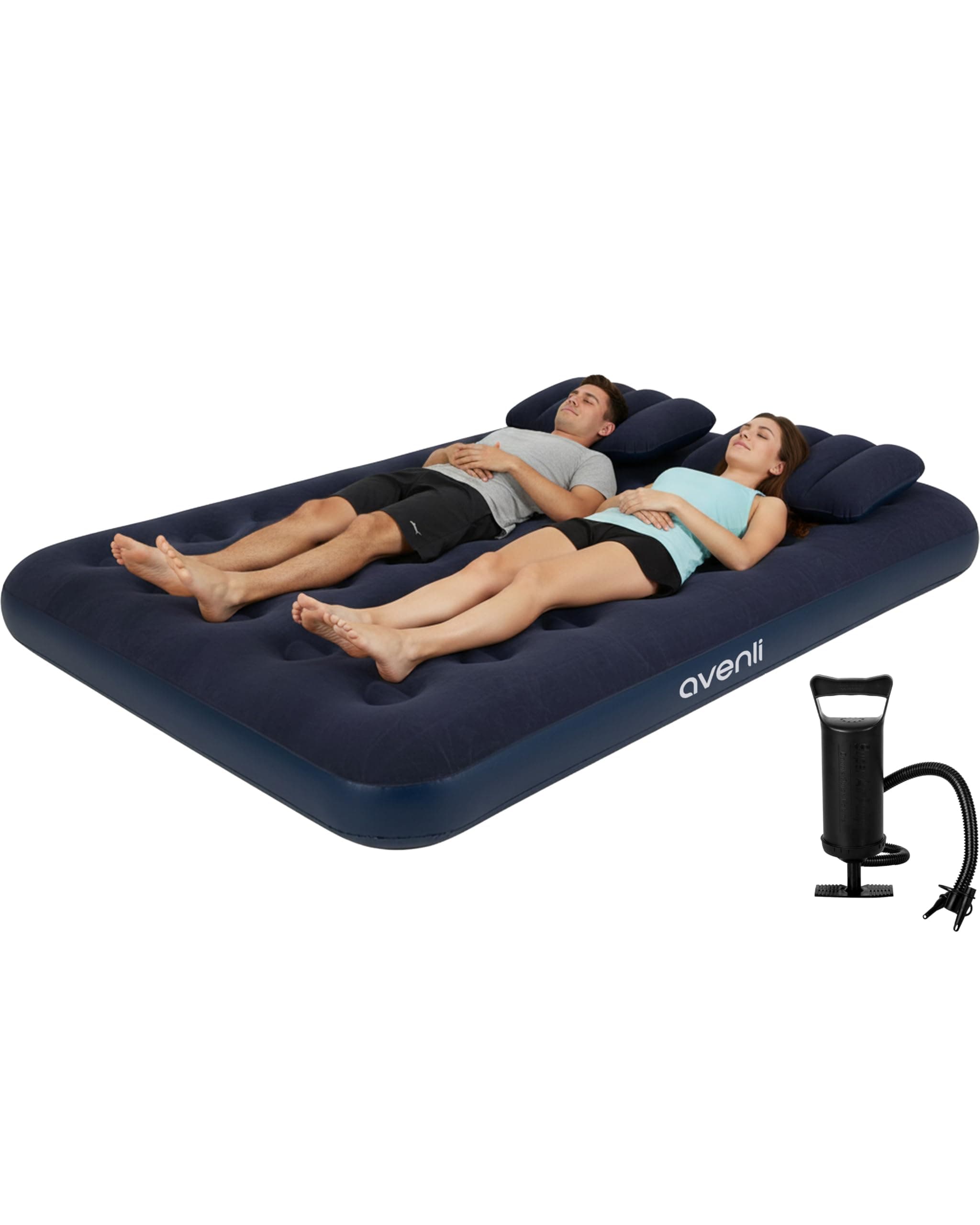 AVENLI Luftmatratze Luftbett Camping Set mit 2 Kissen und Pumpe für 2 Personen 191x137x22cm aufblasbare Matratze Gästebett weiche Liegefläche mit beflockter Oberfläche Reise-Bett für Camping & Zuhause Angebot bei HelloDeals