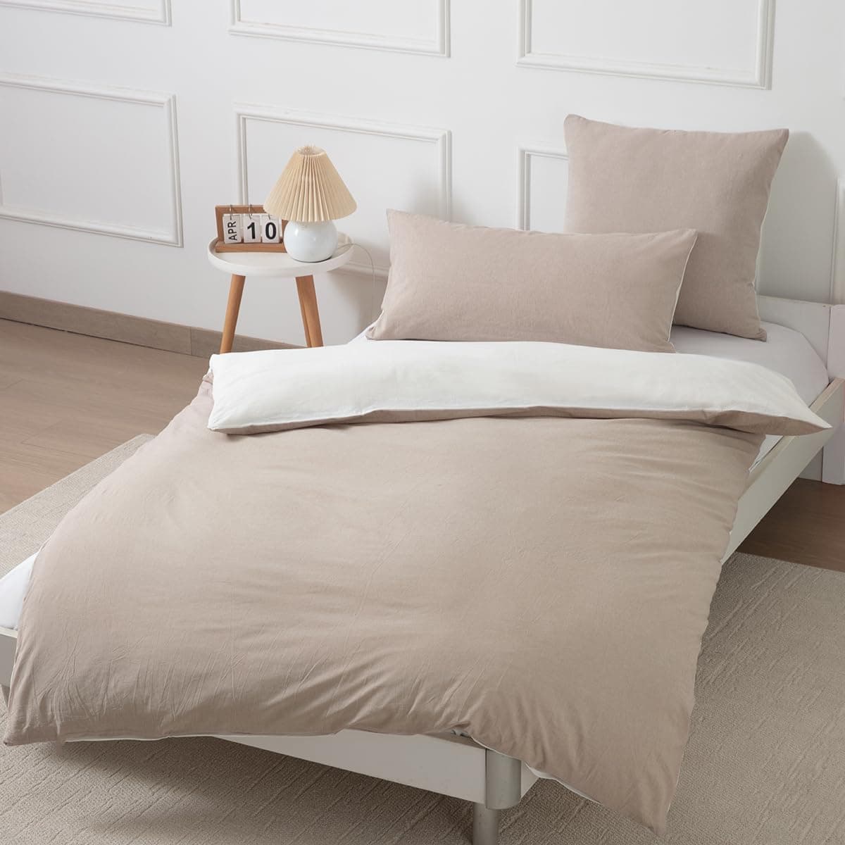 Bettwäsche 135x200 Baumwolle Beige/Weiß - Bettwäsche-Sets 2teilig Weich, 100% Gewaschene Baumwoll, Enthält 1 Bettbezug 135 x 200cm und 1 Kissenbezug 80x80 mit Reißverschluss 2Teilig | 135x200cm 01 - Beige/Weiß Angebot bei HelloDeals