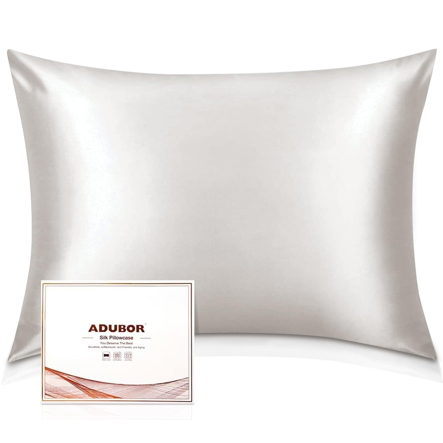 Adubor 100% Seidenkissenbezug 40x80cm für Haar und Haut, mit verstecktem Reißverschluss, beide Seiten, 23 Momme Seide, Fadenzahl 900 (Elfenbeinweiß, 1 Stück) Elfenbeinweiß 1 Stück-40x80cm Angebot bei HelloDeals
