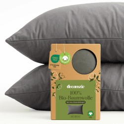 Dreamzie - 100% Bio-Baumwolle - Kissenbezug 40x80 cm Baumwolle - 2er Set - Anthrazit - Kissenbezug mit Reißverschluss - Oeko-Tex 40 x 80 cm Anthrazit Angebot bei HelloDeals