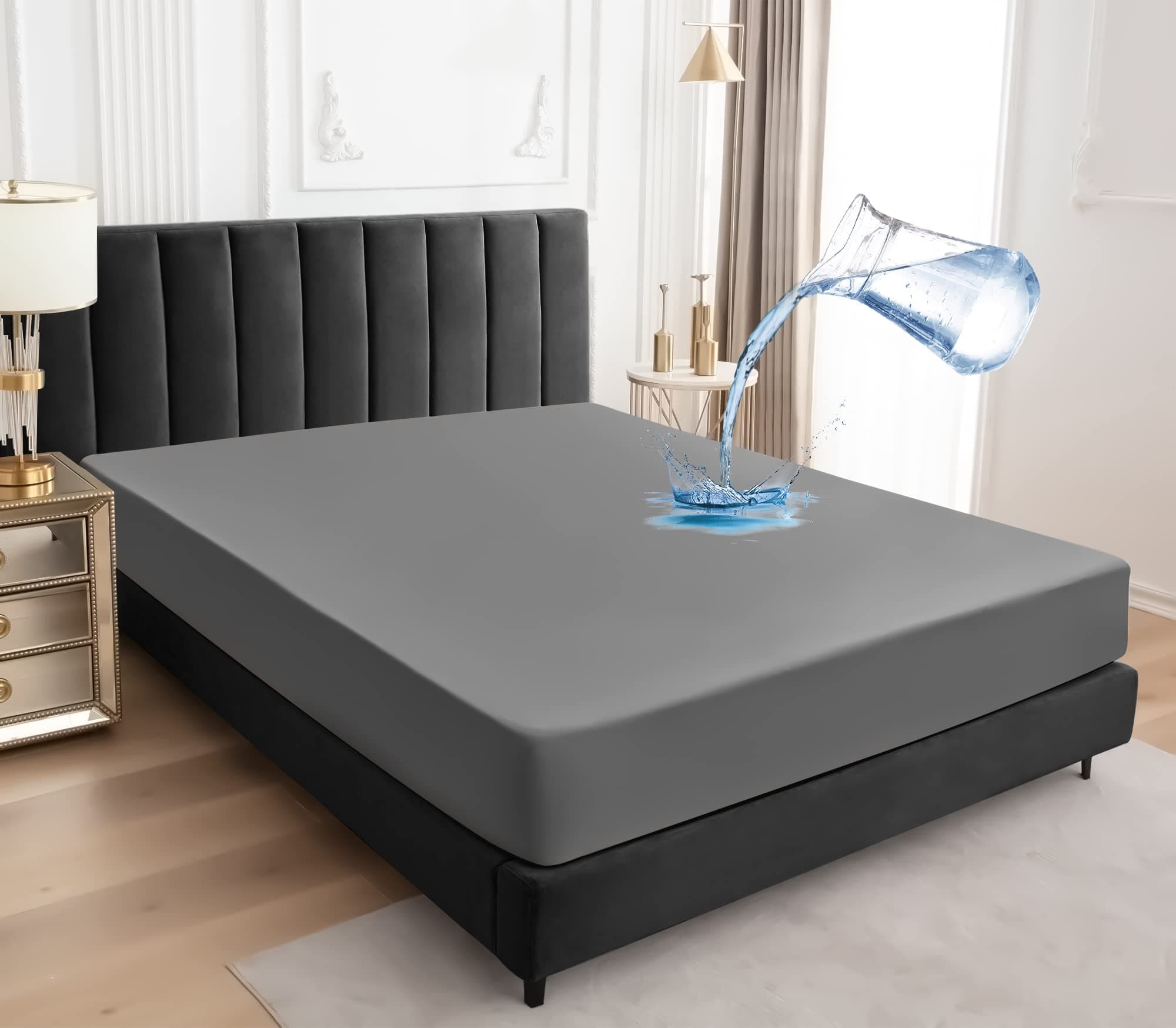 Wasserdichter Matratzenschoner 180x200cm Spannbettlaken, Atmungsaktive Matratzenbezug Wasserundurchlässiger Matratzen-Schutz Nässeschutz Spannbetttücher - Grau Grau 180x200 Angebot bei HelloDeals