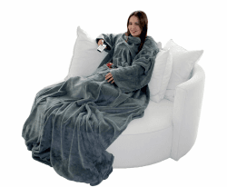 Brandsseller Flauschige TV-Decke mit Ärmeln 170x200 cm in Cashmere Feeling - Fußsack und 2 Taschen - Kuscheldecke Tagesdecke Grau 170x200 cm Grau Angebot bei HelloDeals