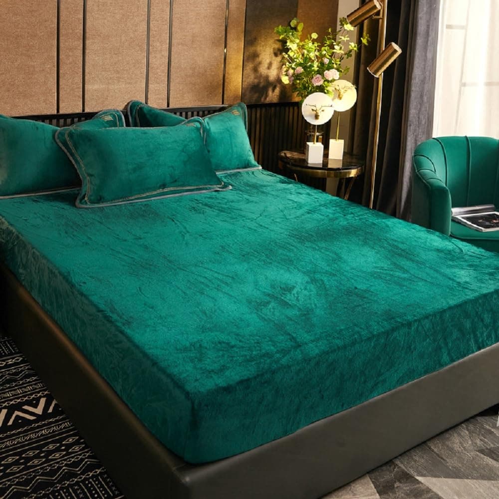 Luofanfei Warme Spannbettlaken 90x200 cm Dunkelgrün Winter Plüsch Boxspringbett Frottee Bettlaken 90x200cm Samt Grün Weich Spannbetttuch Uni Muster Set Leintuch für Hohe Matratze Steghöhe 25-30cm Dunkelgrün 90X200x30cm Angebot bei HelloDeals