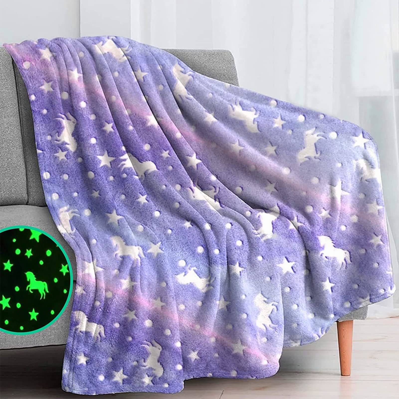 Kuscheldecke für Kinder, Einhorn Decke Kuscheldecke Leuchtet im Dunkeln, Sofadecke Kinderdecke für Mädchen, Superweiche Flanell Fleecedecke (Violett,150x200cm) Violett 150x200cm Angebot bei HelloDeals