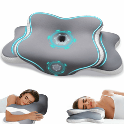 Nackenkissen Kopfkissen - Ergonomisches Kopfkissen Nackenschmerzen für Seiten, Rücken & Bauchschläfer, Memory Foam Kissen mit Kühlung abnehmbare Kissenhülle （Grau） Angebot bei HelloDeals