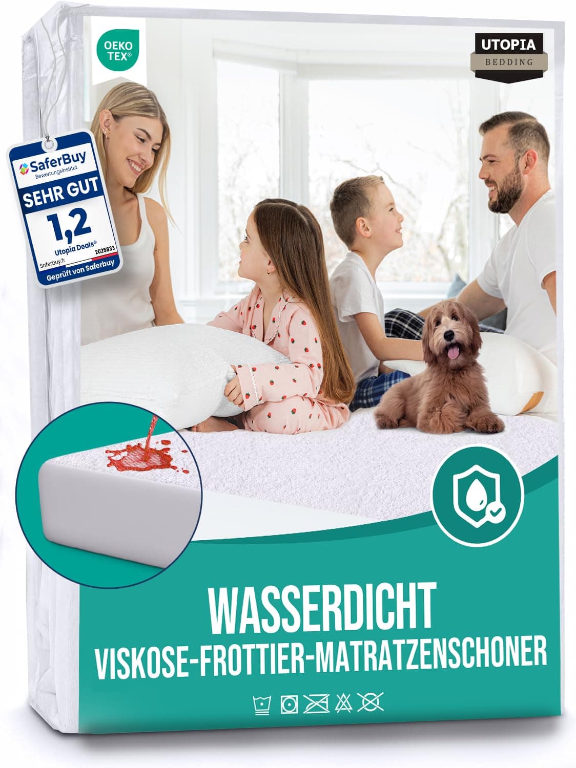 Utopia Bedding Matratzenschoner 90 x 200 x 30 cm Wasserdicht, Viskose, Öko-Tex Zertifiziert, Spannbetttuch, Matratzenbezug, Atmungsaktiv, Rundum elastisch 90 x 200 x 30 cm Weiß Angebot bei HelloDeals
