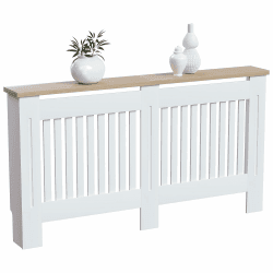Vida Designs Arlington Heizkörperabdeckung, modern, weiß lackiert, MDF-Schrank, Lamellen, Rillen, oberes Regal aus Holz, groß Angebot bei HelloDeals
