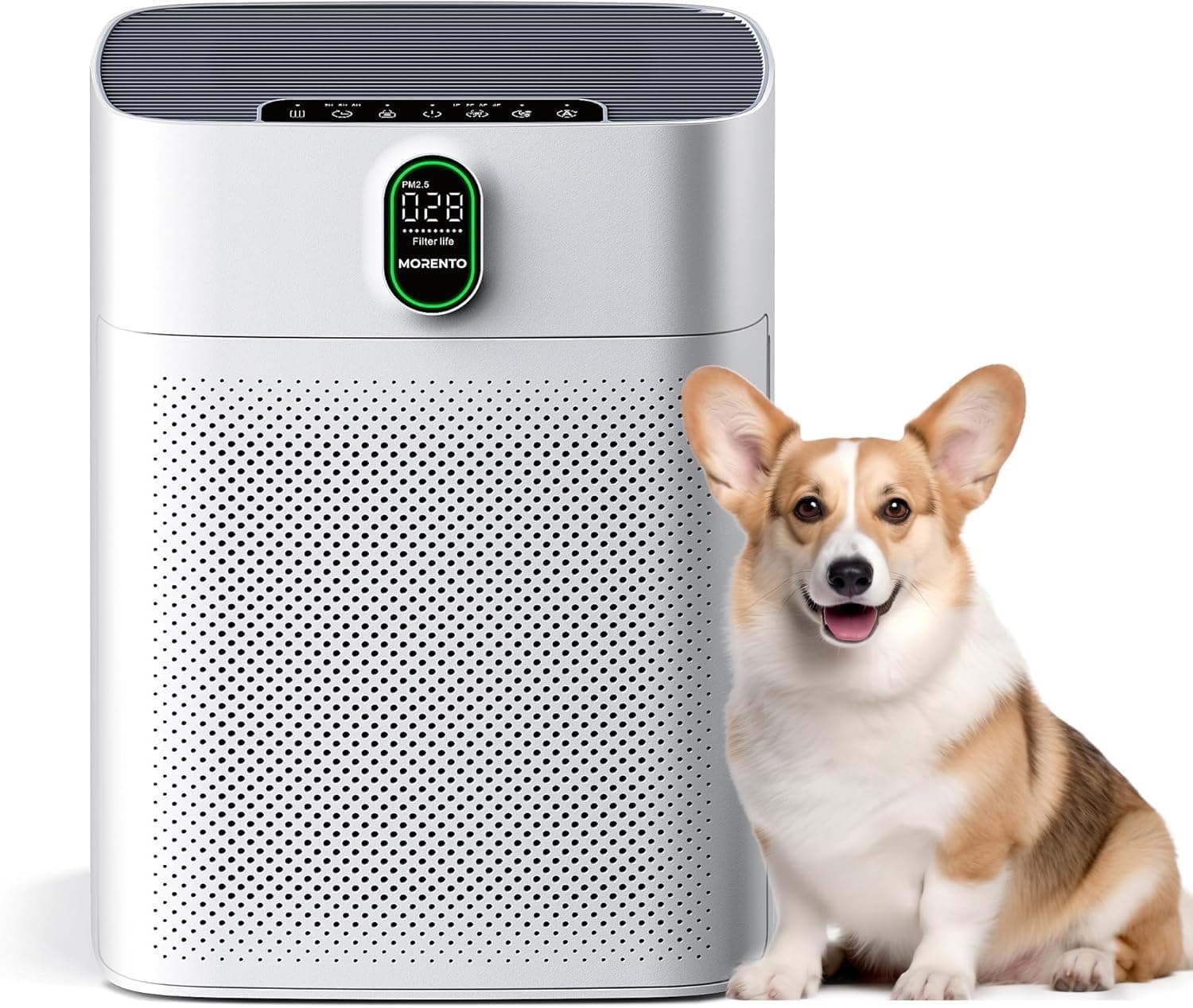 MORENTO Luftreiniger Allergiker mit HEPA Luftfilter gegen von Staub Pollen und Tierhaaren entfernen, CADR 300m³/h für 100㎡ Raucherzimmer,PM2.5 LED-Anzeige Air Purifier 24dB 1 Pack 2 Ersatzfilter HY4866 Angebot bei HelloDeals