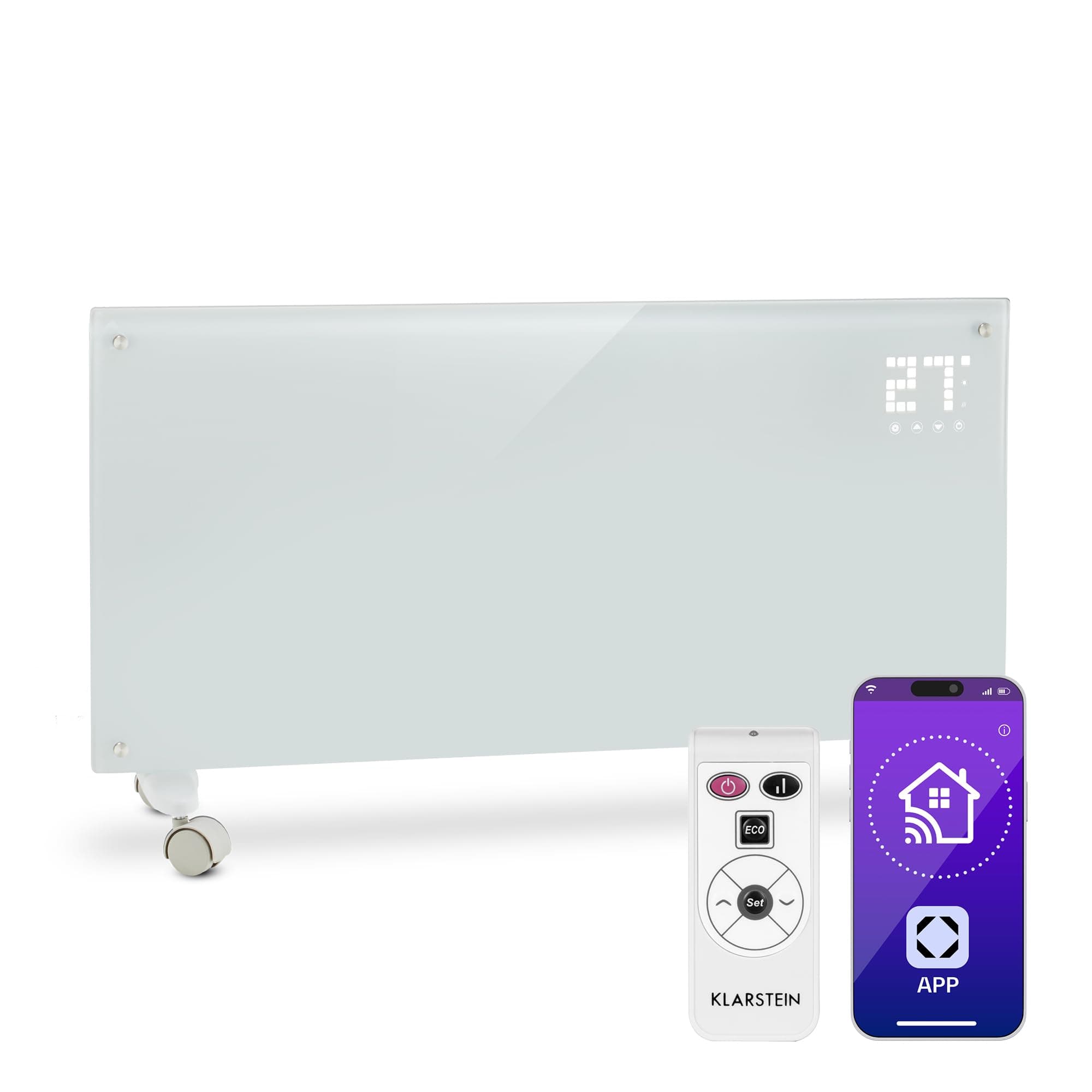 Klarstein Elektroheizung, Konvektor-Heizung mit Bodenrollen, Mobile Energiesparend, Leise, Standgerät Heizkörper Elektrisch mit Thermostat & App-Steuerung, 2000 W Weiß Bornholm Smart Angebot bei HelloDeals