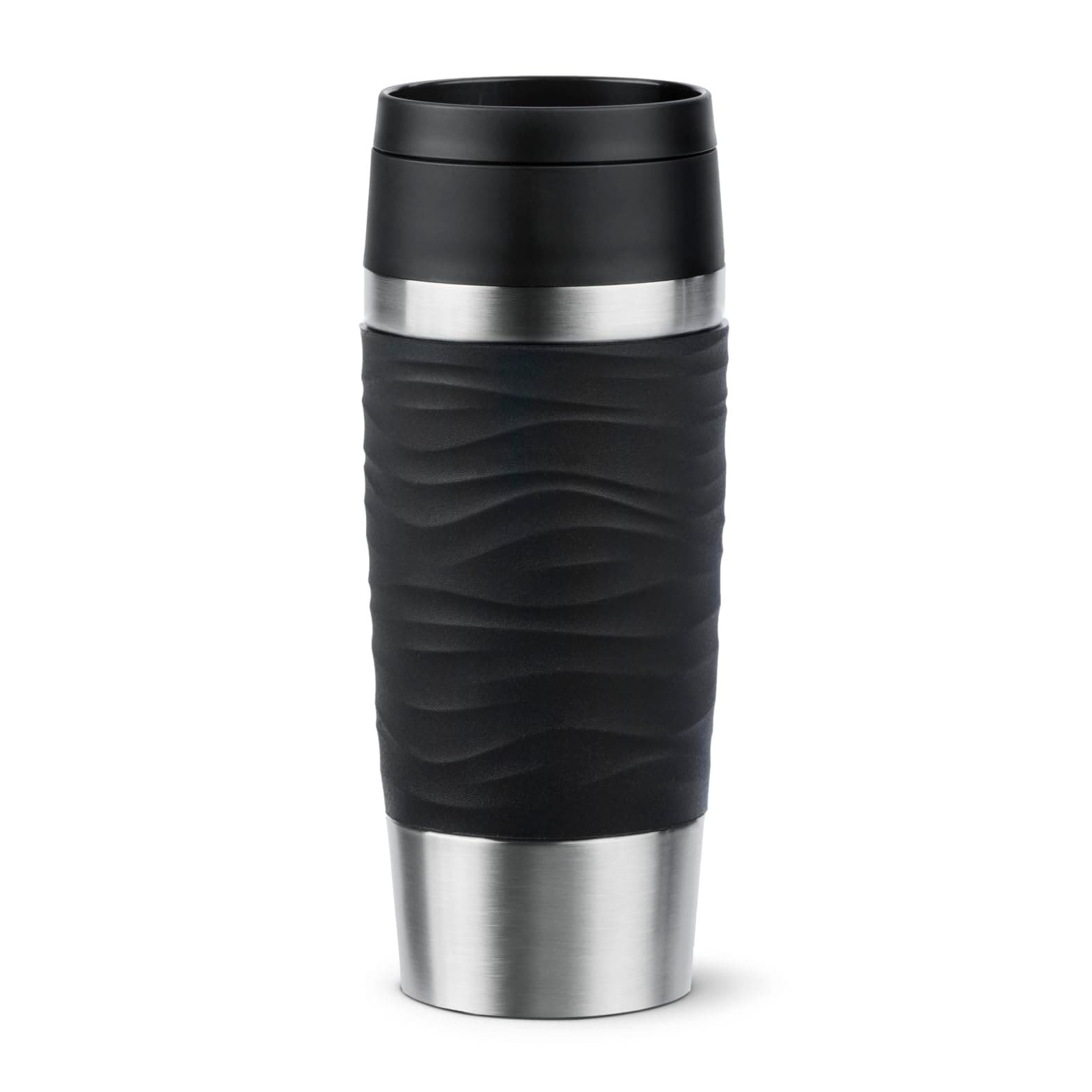 Emsa Travel Mug 360ml Wave Thermobecher, neuer Komfort-Schraubverschluss, Isolierbecher Edelstahl, 4h heiß und 8h kalt, 100% dicht, spülmaschinenfest, 360°-Trinköffnung, schwarz, N20212 Neu (Komfort-Schraubverschluss) no stil Schwarz Angebot bei HelloDeals