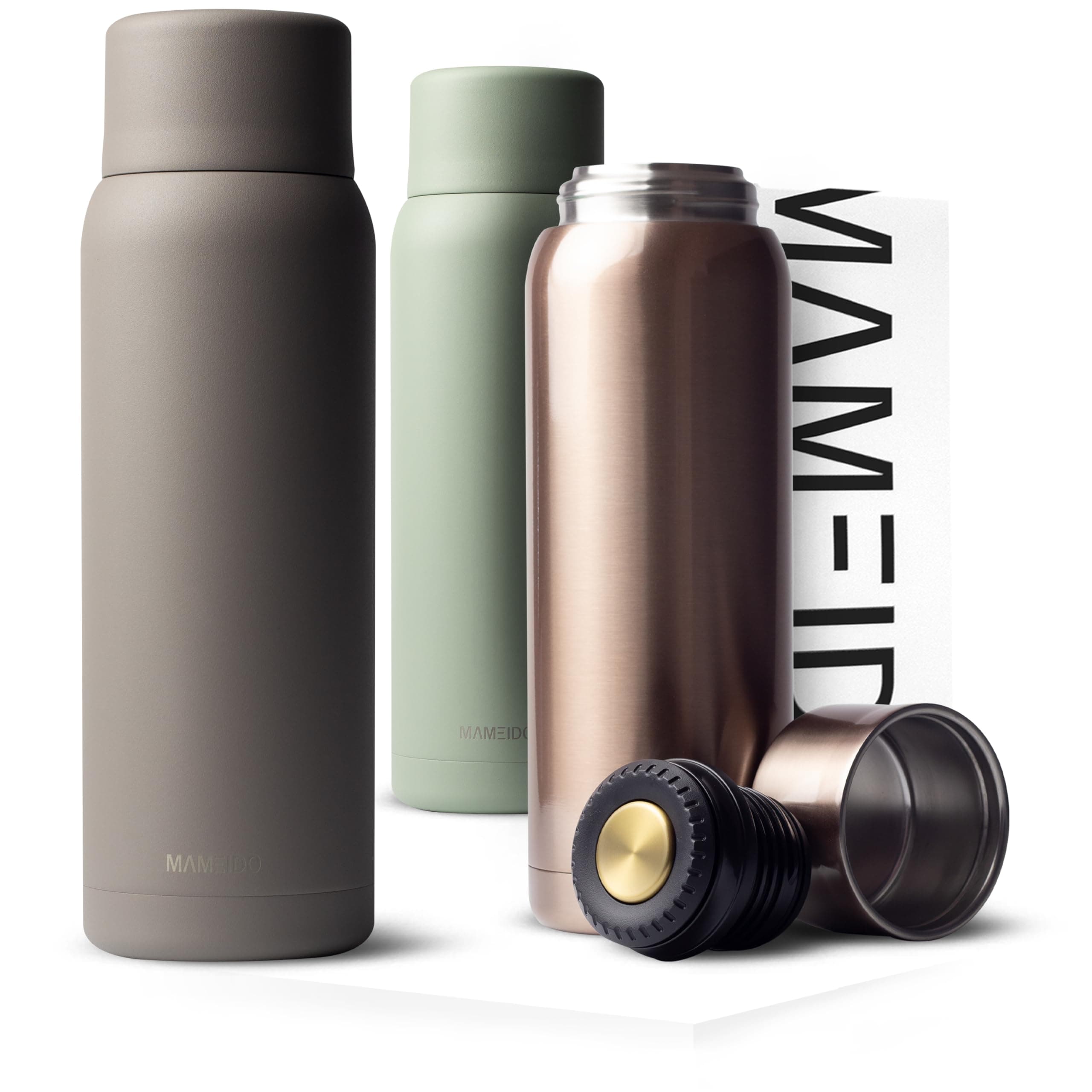 MAMEIDO Thermoskanne mit Becher 1 l aus Edelstahl, Isolierkanne bis zu 12h heiß, auslaufsichere Thermosflaschen BPA frei, Kaffee & Tee unterwegs (Taupe Grey) 1000 ml Taupe Grey Angebot bei HelloDeals