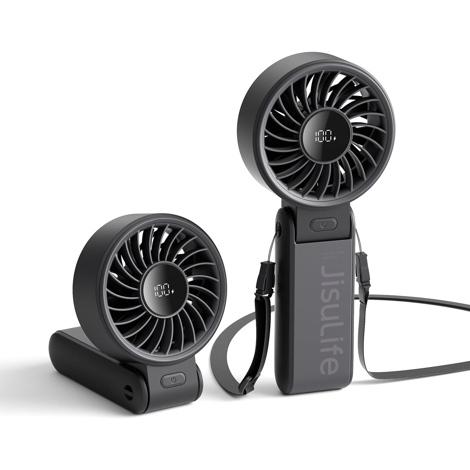 JISULIFE Handventilator Life7, Leistungsstarker tragbarer Ventilator mit LED Anzeige, 19.5 Stunden maximale, 5000 mAh, 3-IN-1 Hand/Schreibtisch/Halsventilator, Mini Ventilator für Reisen(Schwarz) 5000mAh Schwarz Angebot bei HelloDeals