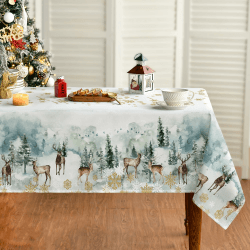Artoid Mode Golden Schneeflocken Bäume Rentier Weihnachten Tischdecke 140x110 cm, Winter Vögel Fleckschutz Tischwäsche Küche Dekoration Party Dekor 140 x 110 cm (Rechteckig) Grün Angebot bei HelloDeals