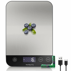 Wiederaufladbar Digitale Küchenwaage, USB C Elektronik Küchenwaage, 15 kg Hochpräzise 1g/0.1oz Lebensmittelwaage, Professionell mit harter Funktion, Batterien enthalten silbergrau（15kg+AAA+usb c） Angebot bei HelloDeals