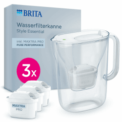 BRITA Wasserfilter Kanne Style Essential weiß (2,4l) inkl. 3x BRITA MAXTRA PRO Pure Performance – Kühlschrankgeeignete Kanne mit Smart Light LED & Klapp-Deckel, filtert Verunreinigungen & mehr Angebot bei HelloDeals
