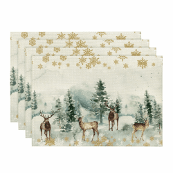Artoid Mode Kiefern Elch Schneeflocken Weihnachten Platzsets 4er Set, 30x45cm Winter Urlaub Bankett Tischsets Platzdeckchen Küche Party Deko 30 x 45 cm Grün Angebot bei HelloDeals