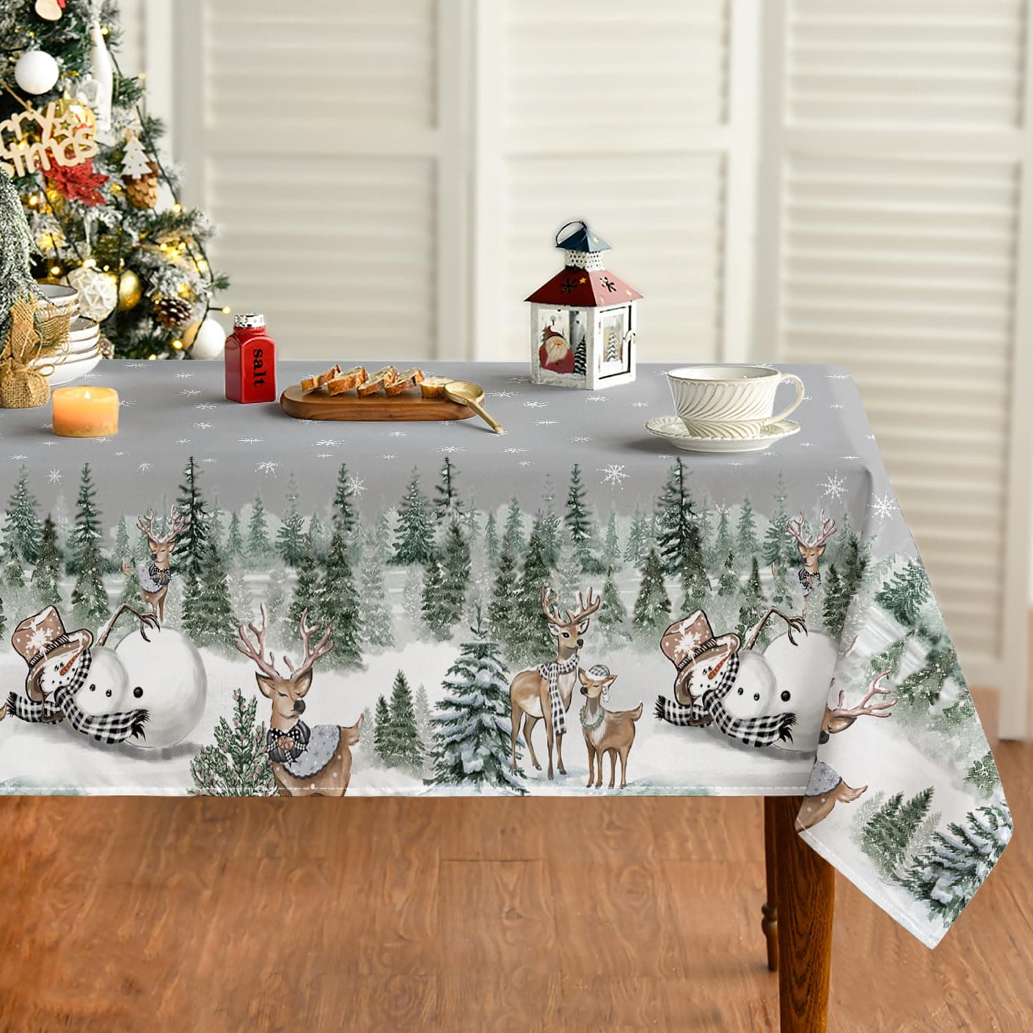 Artoid Mode Schneeflocken Bäume Schneemann Rentier Weihnachten Tischdecke 140x110 cm, Winter Fleckschutz Tischwäsche Küche Dekoration Party Dekor 140 x 110 cm (Rechteckig) Grau Angebot bei HelloDeals
