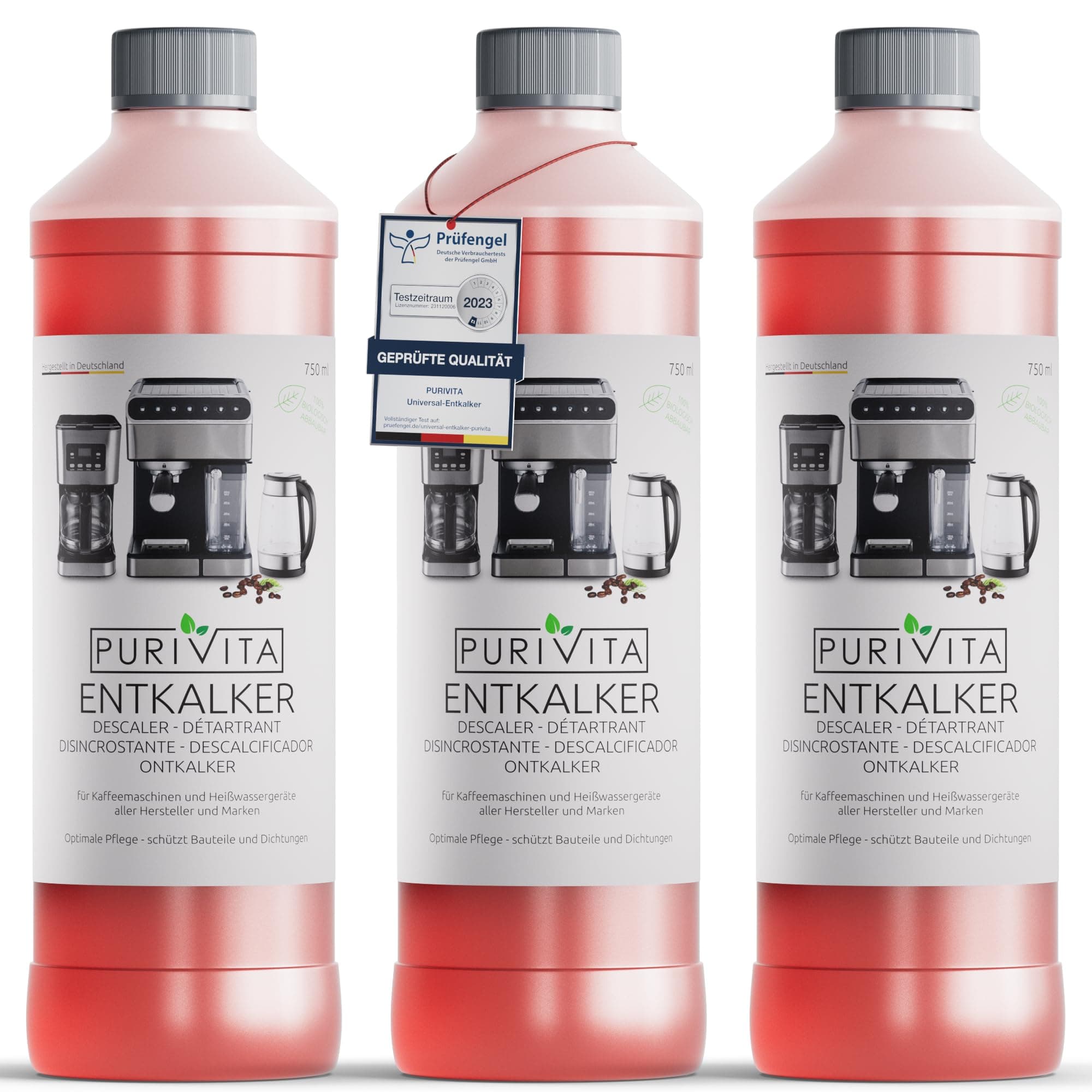 PURIVITA® Universal Entkalker Kaffeevollautomat [3x750ML] - Kaffeemaschinen Entkalker Flüssig - Flüssigentkalker Kaffeemaschine Reiniger - Kalkreiniger Kaffeevollautomaten - Für alle Kaffeeautomaten 750 ml (3er Pack) Angebot bei HelloDeals