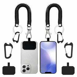 2 Stück schwarzen Federkordelbändern für Mobiltelefone, Handy-Tether-Lanyard, Anti-Diebstahl-Handyband mit Karabiner, passend für die meisten Handys Angebot bei HelloDeals
