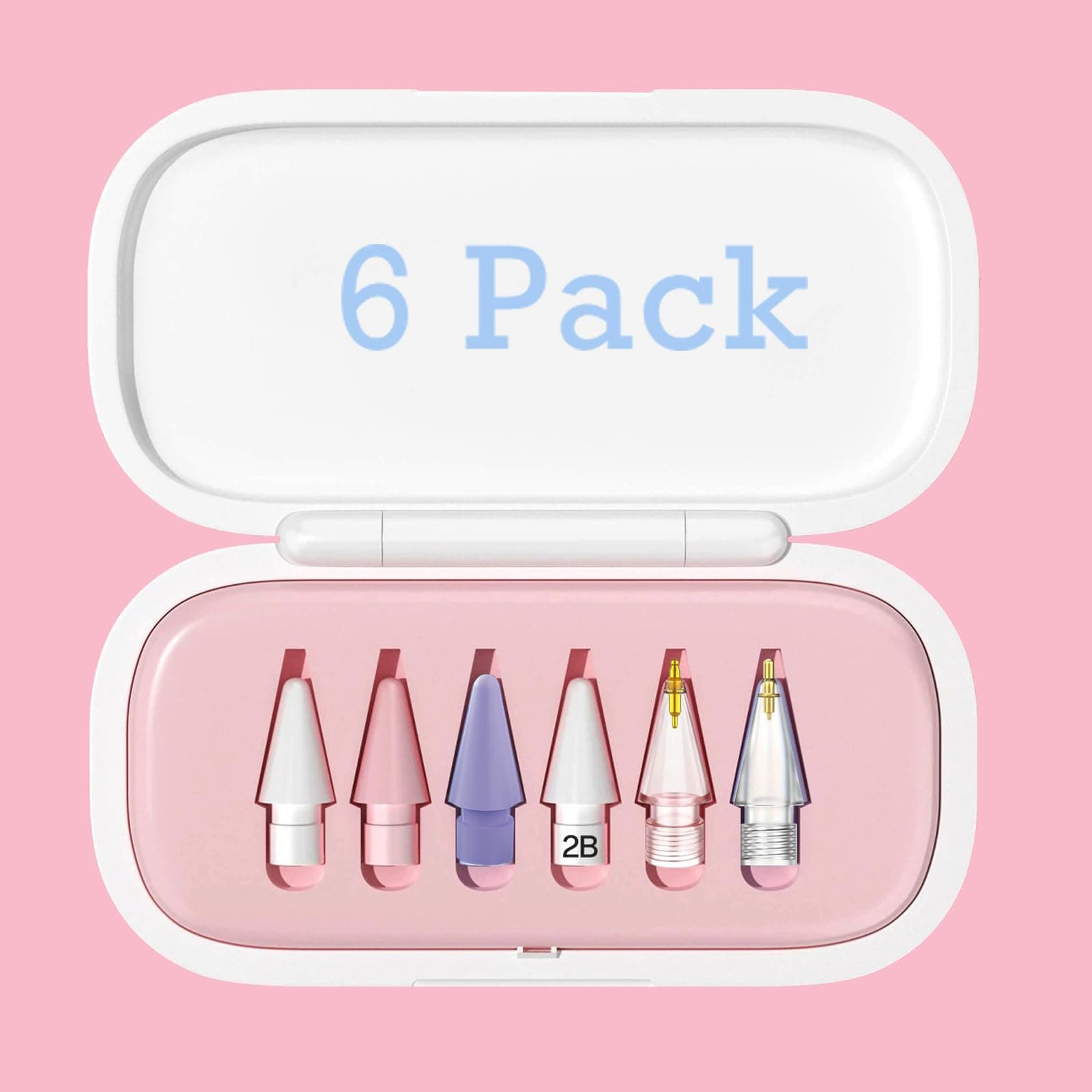 6 Stück Spitzen Ersatz für Apple Pencil 1/2/Pro Generation, Hochempfindliche Ersatzspitzen und Präziser Steuer Stift/Eingabestift Nib für iPad Pencil (C-6 Stück Mit Rosa Box) Angebot bei HelloDeals