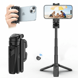 ULANZI JJ02 Handy Stativ Ständer, 3 in 1 Bluetooth Selfie Stick Handy Griff Capgrip mit Fernbedienung, Ausziehbares Mini Stativ Handyhalterung für iPhone/Samsung/Android Smartphones, 2 Kaltschuh Schwarz Angebot bei HelloDeals
