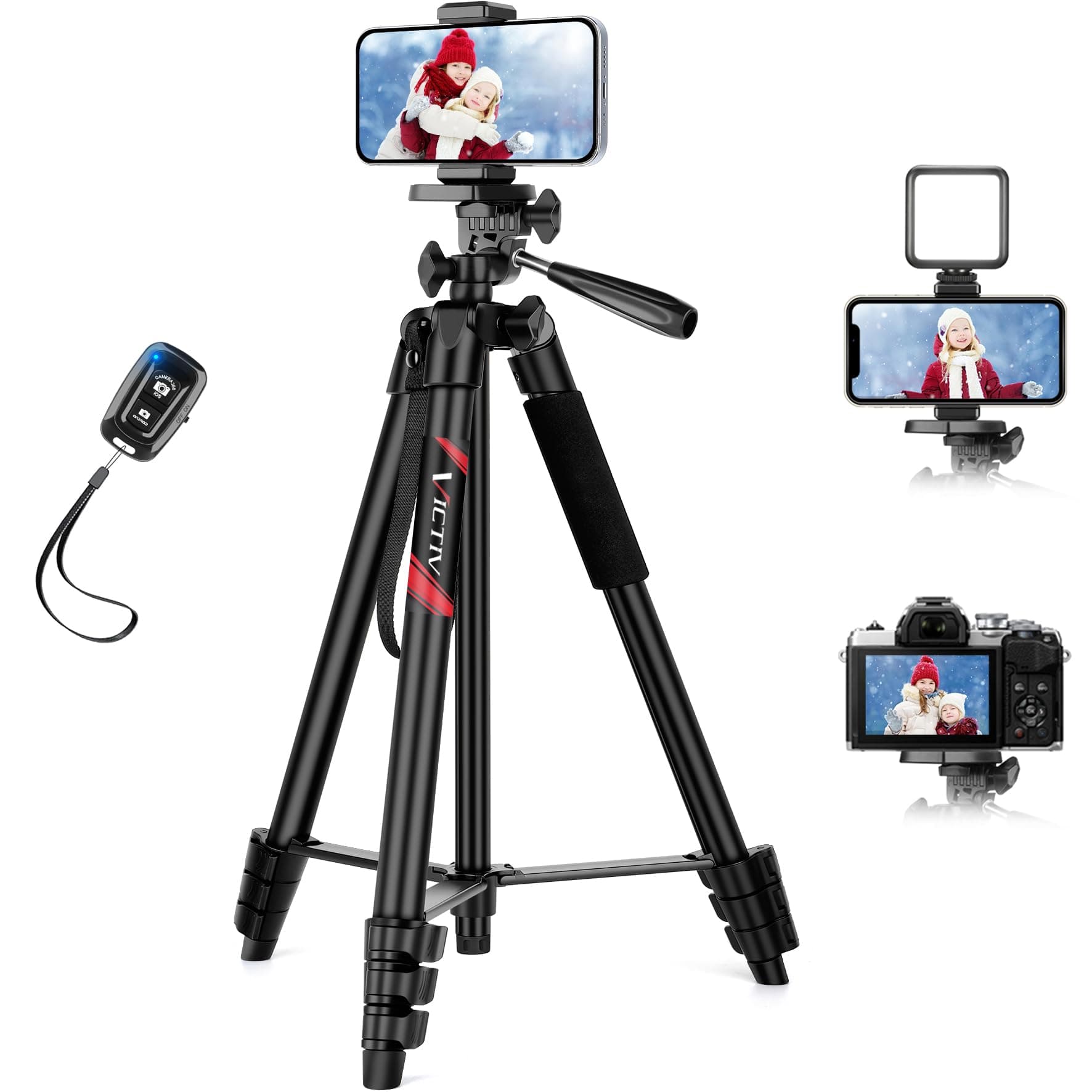 Victiv 162cm Upgrade Handy Stativ, Erweiterbarer Aluminium Stativ mit Fernauslöser für iPhone/Samsung/Huawei, Stative für Smartphone & Leichtes Kamera mit Handyhalter, 3-Wege-Kopf für Fotografie 162 cm Angebot bei HelloDeals