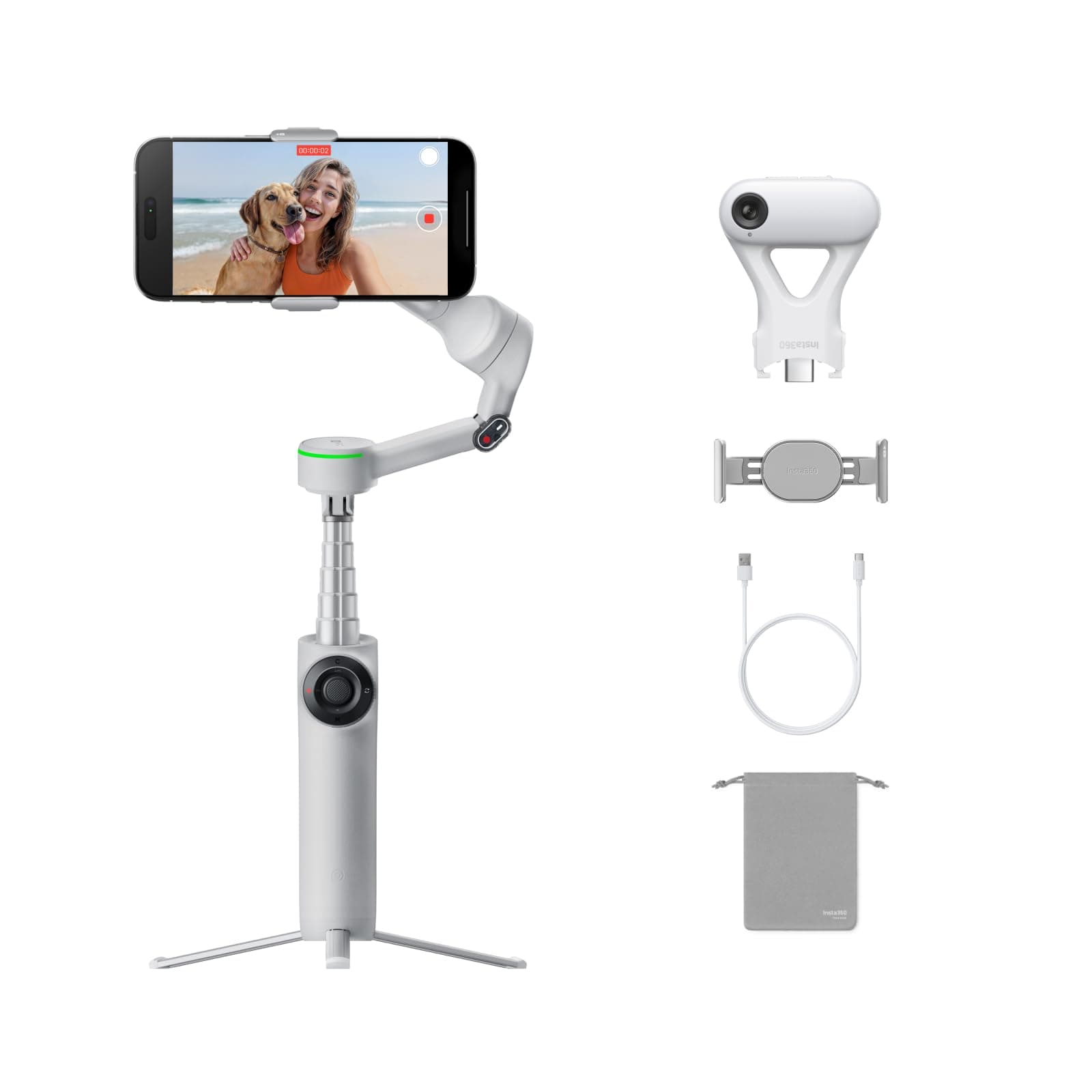 Insta360 Flow 2 Pro KI-Tracker-Bundle Grau – Erster KI-Smartphone-Gimbal mit Apple DockKit, smartes 360°-Schwenk-Tracking, frei neigbar, Stativ/Selfie-Stick integr., mobiler Vlog-/Reise-Stabilisator Angebot bei HelloDeals