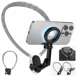 2 in 1 Magnetische Nackenhalterung für Telefone Kamera,POV/Vlog Selfie-Handyhalterung,360° Einstellung und Demontage Hals Telefon Halter für iPhone 16 15 14 Serie Android und Sportkameras (Grau) Angebot bei HelloDeals