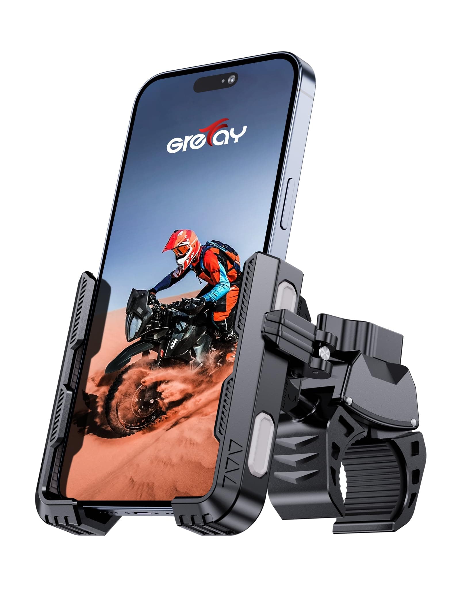 Grefay Fahrrad Handyhalterung Handyhalter Motorrad [1s-Sperre] 2025 Handy Fahrradhalterung Universal Lenker Halter für iPhone 15 14 13 Pro Max Plus, Samsung S24, Smartphone (Grau) Angebot bei HelloDeals
