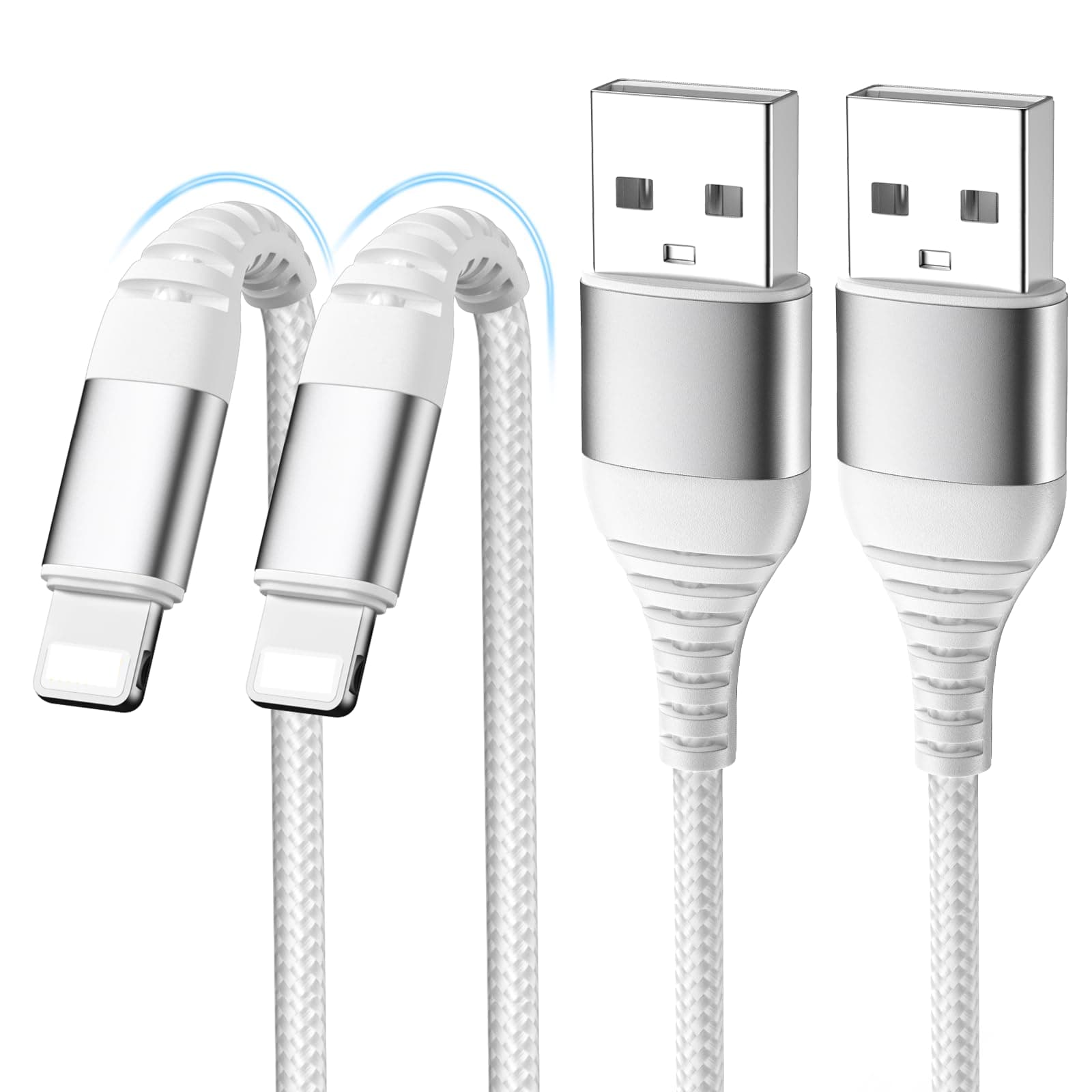 iPhone Ladekabel, Lightning Kabel [2Pack 2M+1M] iPhone Schnellladekabel MFi Zertifiziert, Nylon Fast USB Ladekabel für iPhone 14 13 12 11 Pro Max XS Max XR X 8 7 6 6s Plus SE, iPad Air(Weiß) 1M+2M(Weiß) Angebot bei HelloDeals