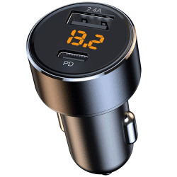30W PD USB C Auto Ladegerät mit 18W USB-A Schnellladung & LED Spannungsanzeige – Kompakter Zigarettenanzünder-Adapter für iPhone, Samsung, Tablets (12V/24V) Angebot bei HelloDeals