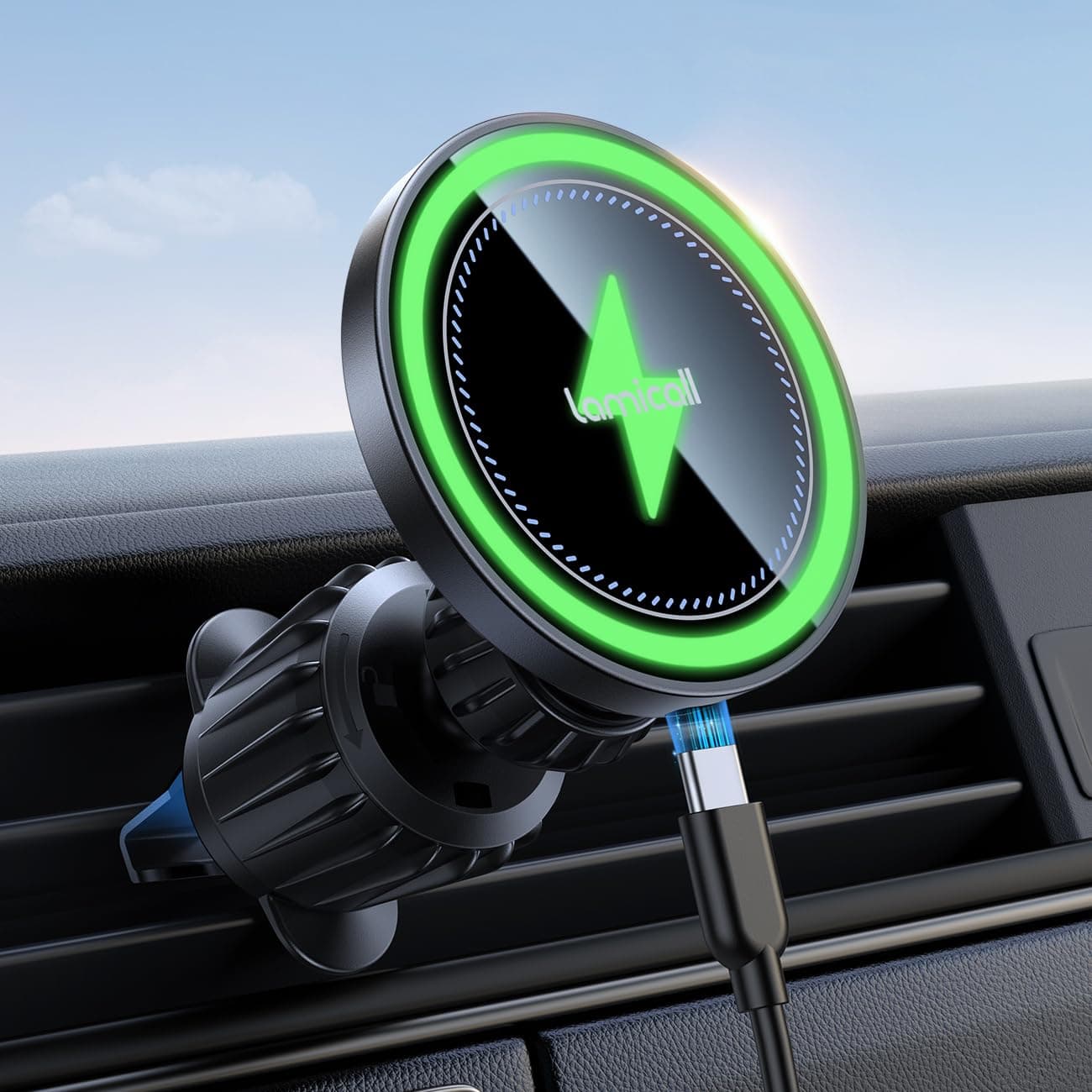 Lamicall 15W für MagSafe Autohalterung mit Ladefunktion - [TOP Schnelles Laden] Handyhalterung Auto für MagSafe Ladegerät Auto Lüftung, Wireless KFZ Handyhalter Magnet für iPhone 17/16/15/14/13/12 Schwarz Angebot bei HelloDeals