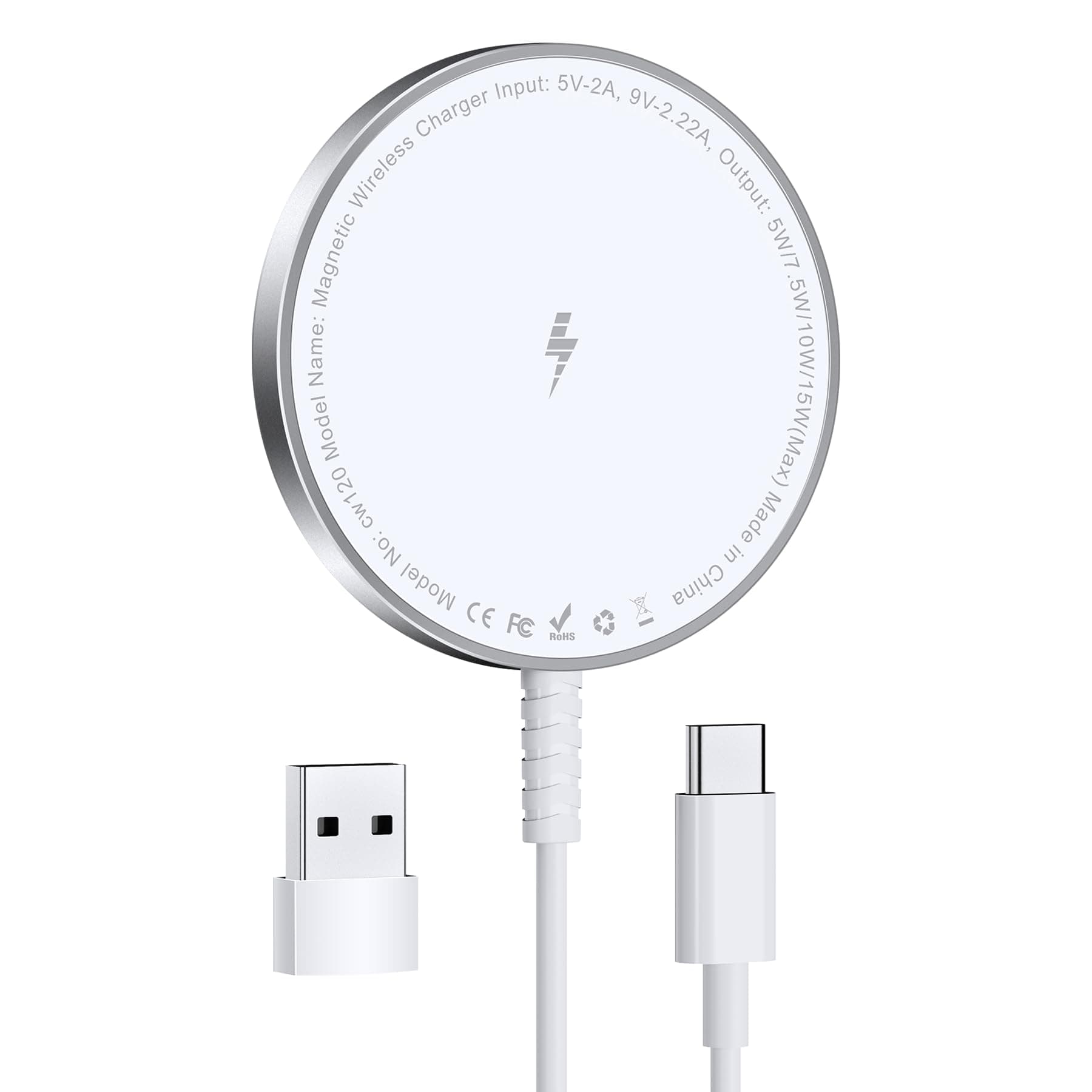 Mag-Safe Ladegerät für iPhone Ladestation: Magnet Wireless Charger Induktive Kabelloses Ladepad Kompatibel mit iPhone 17 Air 16e 16 15 14 13 12 und Air-Pods 4 3 2 Pro (Ohne Netzteil, 1 Stück) 1 Stück Weiß Angebot bei HelloDeals