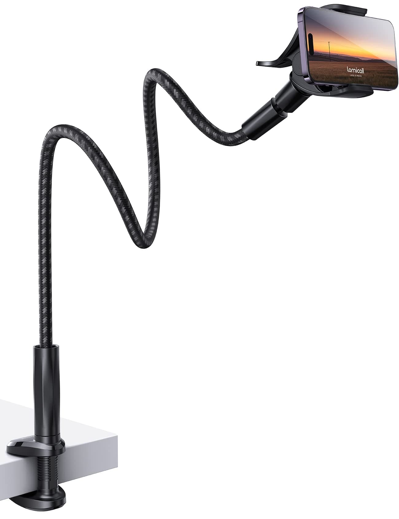 Lamicall Handy Halterung für Bett, Schwanenhals Handy Halter - Flexible Nylon Gewebte Lang Arm [97cm], 360 Grad Drehung Handy Ständer für iPhone 17/16/15/14 Pro Max, Samsung S25, 4-7 Zoll Smartphone Schwarz Angebot bei HelloDeals