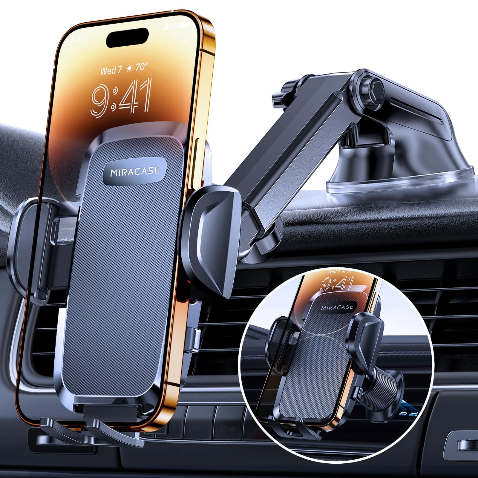 Miracase Handyhalterung Auto[Verbesserter Saugnapf&Metall-Doppelhaken] Handyhalter Auto Lüftung Armaturenbrett Windschutzscheibe, KFZ Handy Halterung für iPhone Samsung Galaxy Alle Smartphones Schwarzes Armaturenbrett & Windschutzscheibe & Lüftungsschlitz Angebot bei HelloDeals