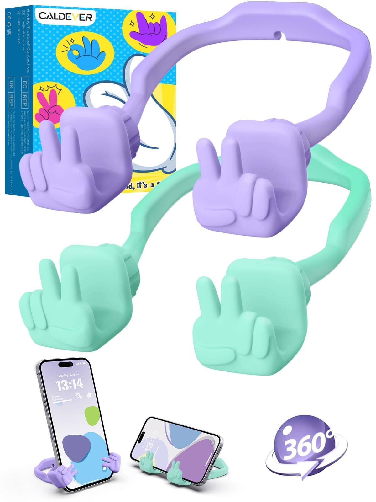 Geschenke für Frauen Männer Mädchen und Jungen Handyhalterung: Weihnachten Geschenk Yeah-Geste Handyhalter Nikolaus Handyständer für Tisch Kleine Gadgets Kinder zu Weihnachten Geburtstag (Lila Grün) Lila & Grün 2 Angebot bei HelloDeals